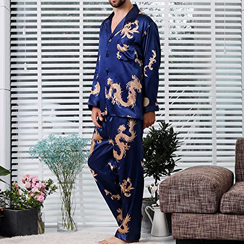 Lu's Chic Men's Silky Pajamas Set Satin Long Sleeve Loungewear Button Down Luxury Pj Sleepwear3