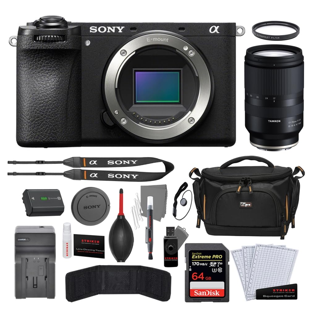 Sony a6700 Mirrorless Camera Body Bundle with 17-70mm f/2.8 Di III-A VC RXD Lens for Sony E + 64GB Memory Card + 67mm UV Filter + Camera Case + Photo Starter Kit + Charger (7 Items)