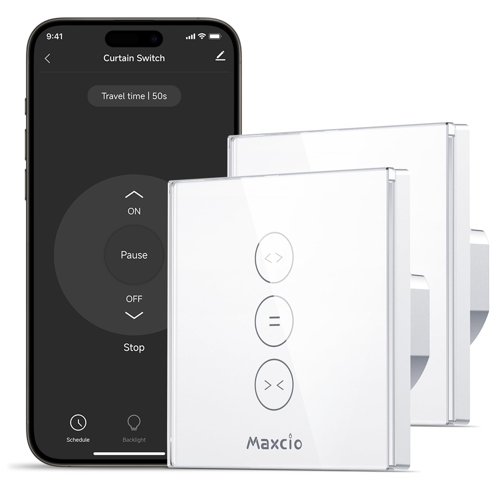 Maxcio Interruptor de Persiana WiFi, Inteligente de Persiana compatible con Alexa, Google Assistant, Control por voz y Remoto, Función de Temporizador, LED Controlable - 4Packs