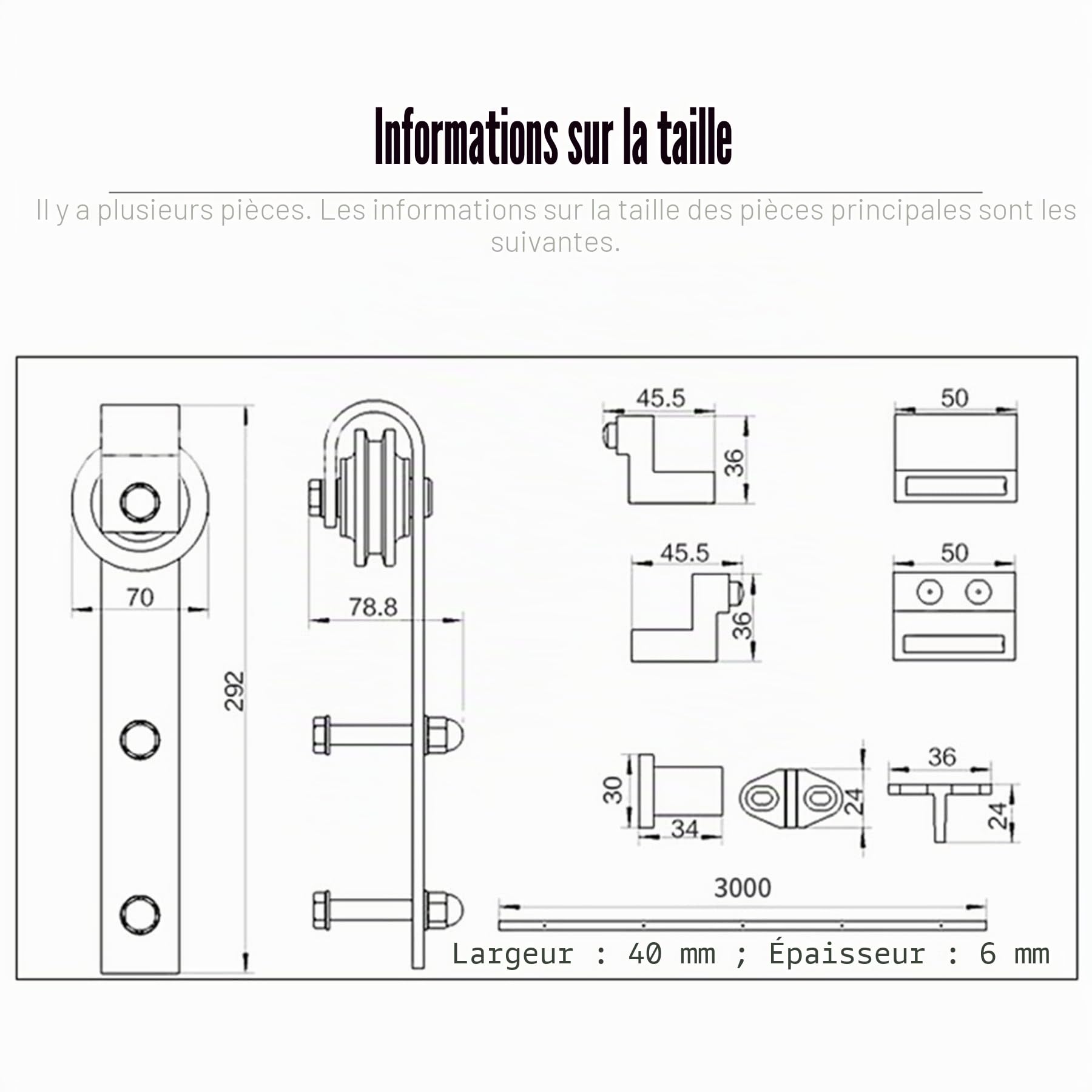 300cm Quincaillerie Kit de Rail pour Porte Coulissante, pour système de quincaillerie à Célibataire porte, (boucle de fleur de prunier à trois sections) (classique)