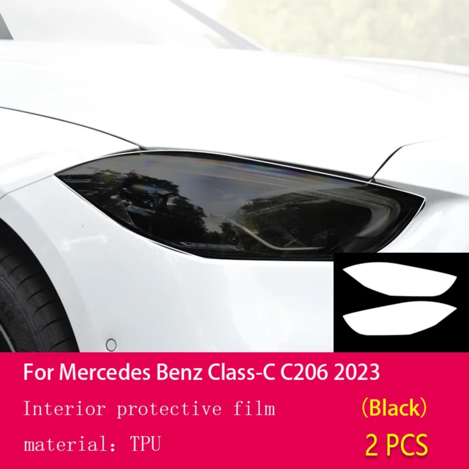 Auto-Außenfolie, TPU, PPF, Scheinwerfer, Schutzfolie, Anti-Kratz-Reparatur-Membran, Rauchscheinwerfer-Zubehör, für Mercedes Benz Class-C C206 2023 (schwarz)