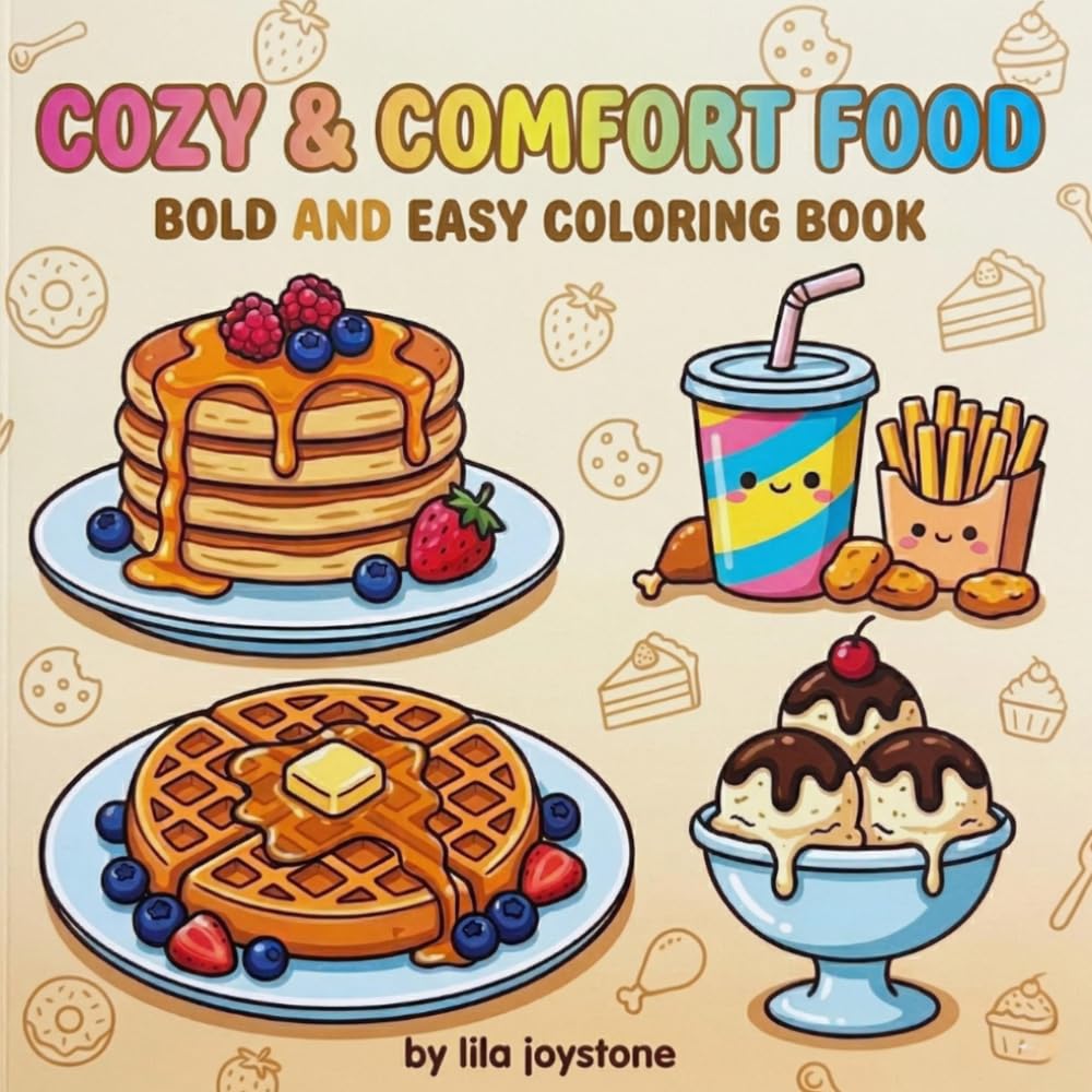 Cozy Food Coloring Book: Bold and Easy Comfort Food and Snack Scenes for Relaxation and Stress Relief