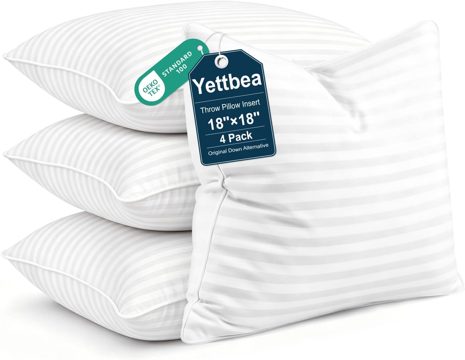 Yettbea Pillow Insert Set of 4, Soft Virgin Microfiber Square Throw Pillow Inserts for Living Room, Couch Bed Pillows, Down Alternative Filled, 18x18 Inch(45x45cm White