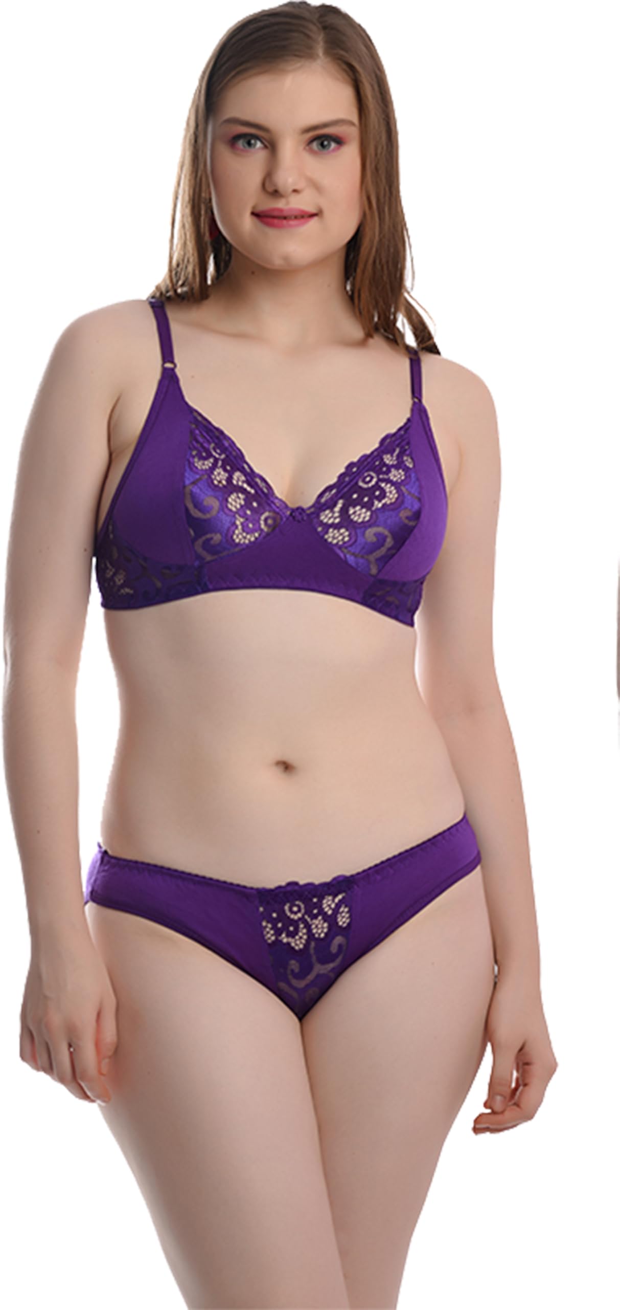 FIMS Fashion Soft Cotton Blend Bra Panty Set for Women, Non-Padded, Non-Wired, Seamed, Floral Print, Full Coverage, Lingerie Set, Multi-Colour, Cup-B Pack-1-image-4