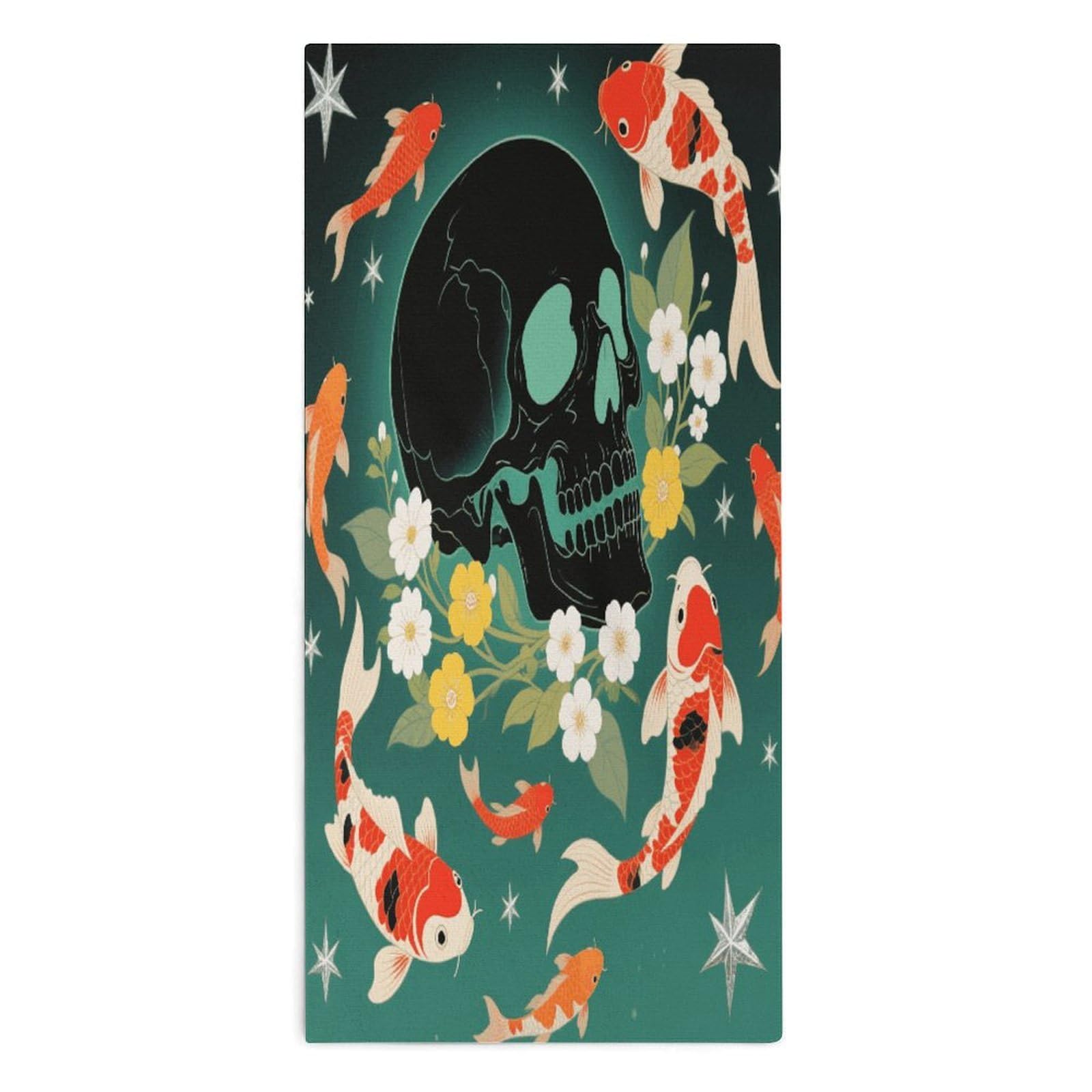 YUXBVKRS Koi Fish Skull Hand Towels for Bathroom 14x29 Inch