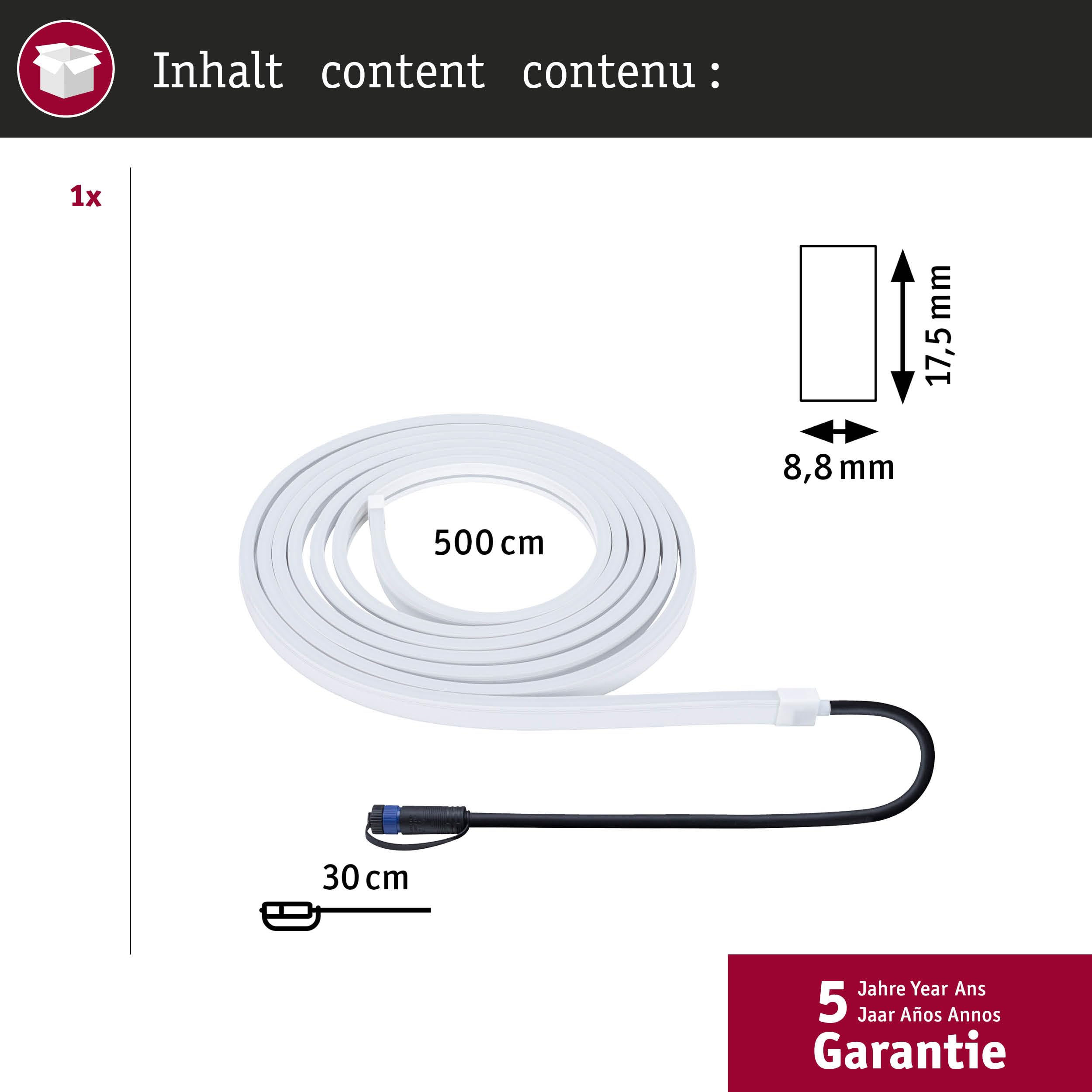 Paulmann 94680 Plug & Shine LED outdoor luminaire Strips Smooth IP68 5m incl. 1x11W dimmable white plastic 3000K - Image 4