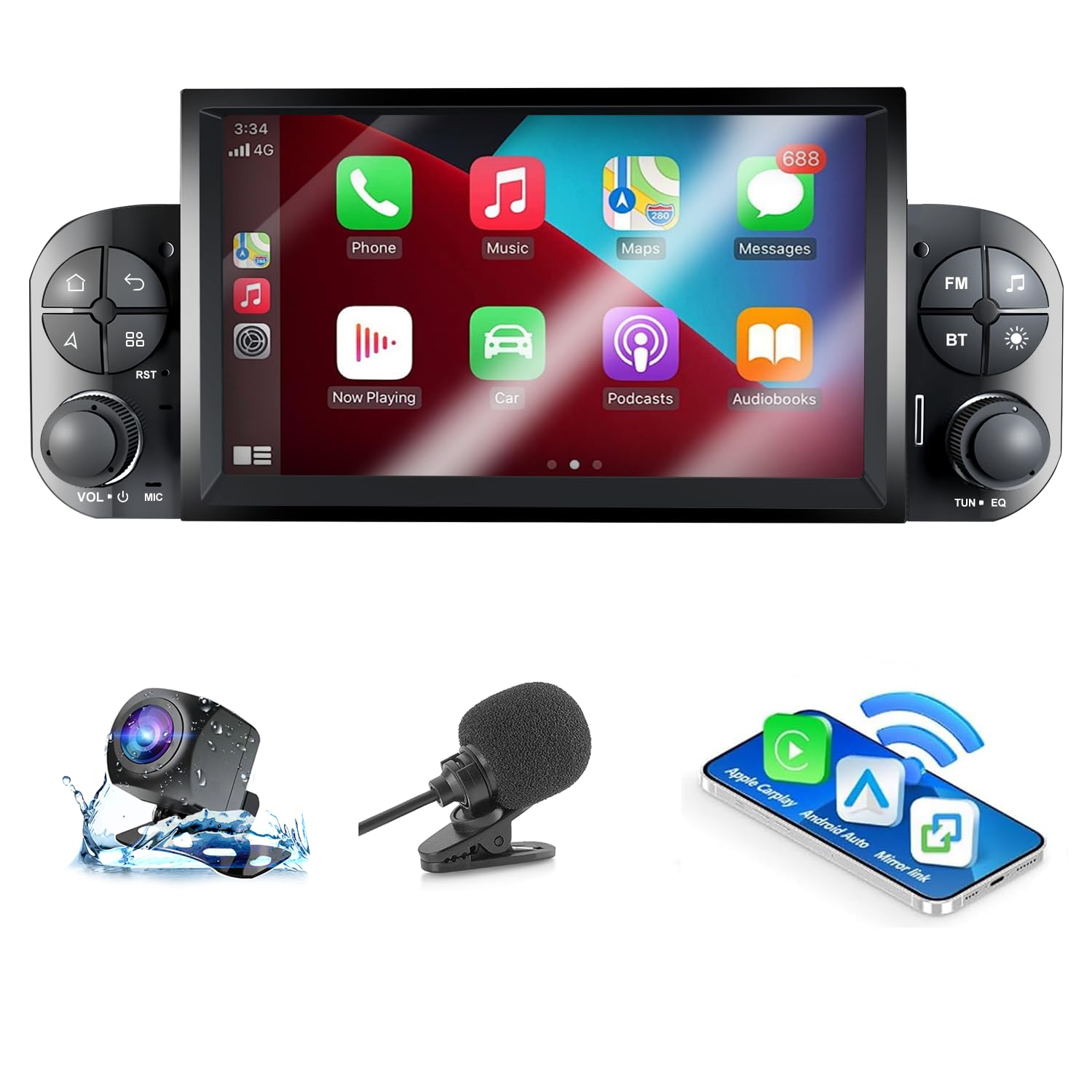 Autoradio per Fiat Panda 319 (2013-2020) con Android Auto e CarPlay Wireless, RDS Car Radio Bluetooth Android Stereo con telecamera retromarcia/Microfono/Canbus Box/WiFi/App Store 2G+32G