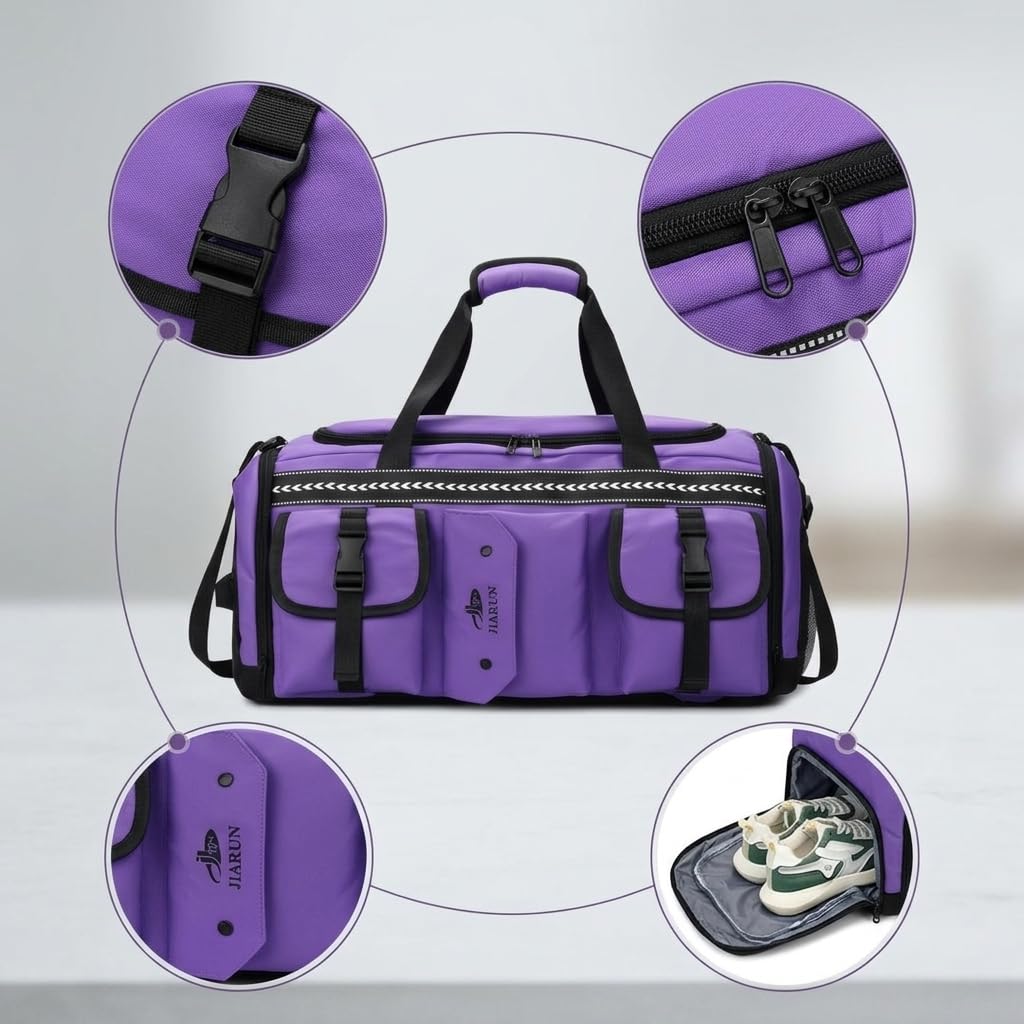 LOVIVER Borsa da Viaggio Borsone Valigia Borsa Palestra Borsa Weekend con Tasca per Bagnato E Asciutto in Tessuto Oxford E Poliestere Presa a Mano Comoda, Viola, Viola, 20 pollici