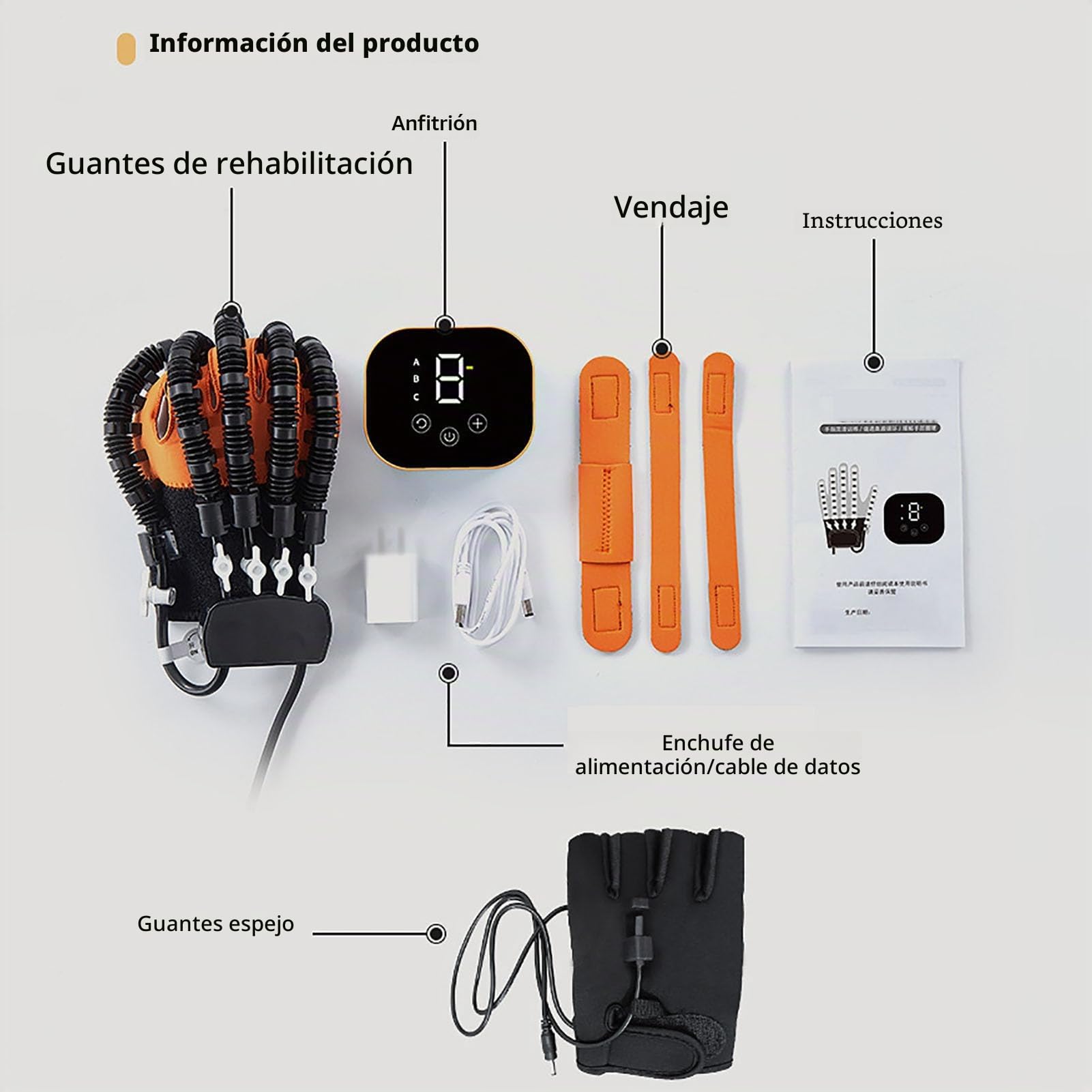 Guantes robóticos para rehabilitación de manos, ayudas para ejercitar las manos, órtesis para dedos, para pacientes con parálisis cerebral, artritis, accidente cerebrova(Size:xl,Color:Mano derecha)