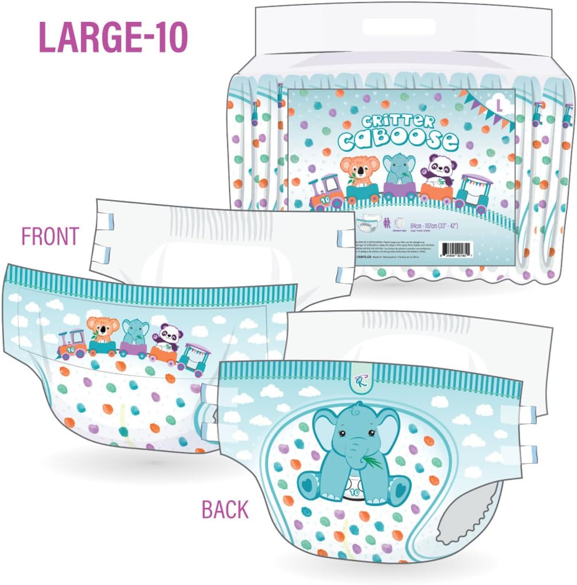 Rearz - Critter Caboose Brief Adult Printed Diapers - 12 Pack - 11000ml (Large)