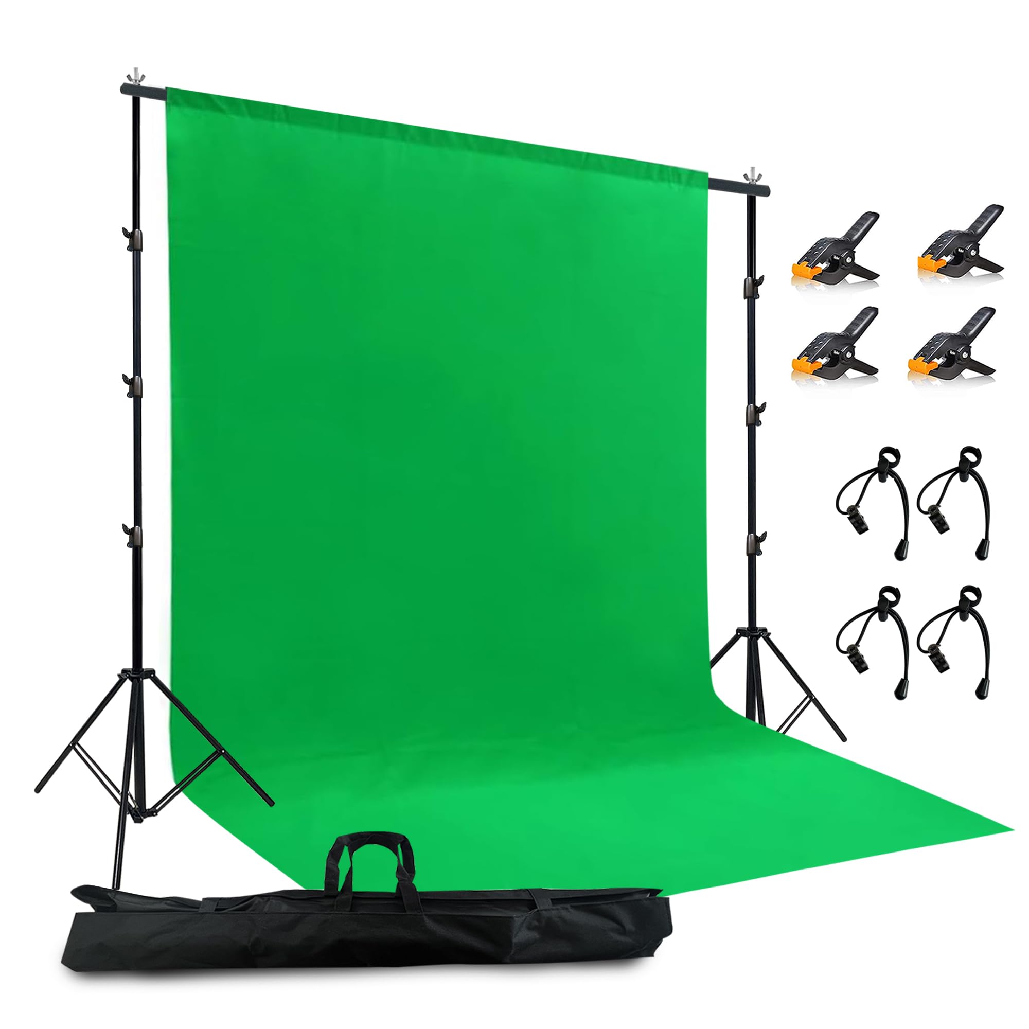 2 in 1 Green Backdrop Stand Kit, 10x8.5 ft Portable Dual Rod Stand kit with 8.5x12ft Green Backdrop-Premium Polyester for Video Streaming, Portrait