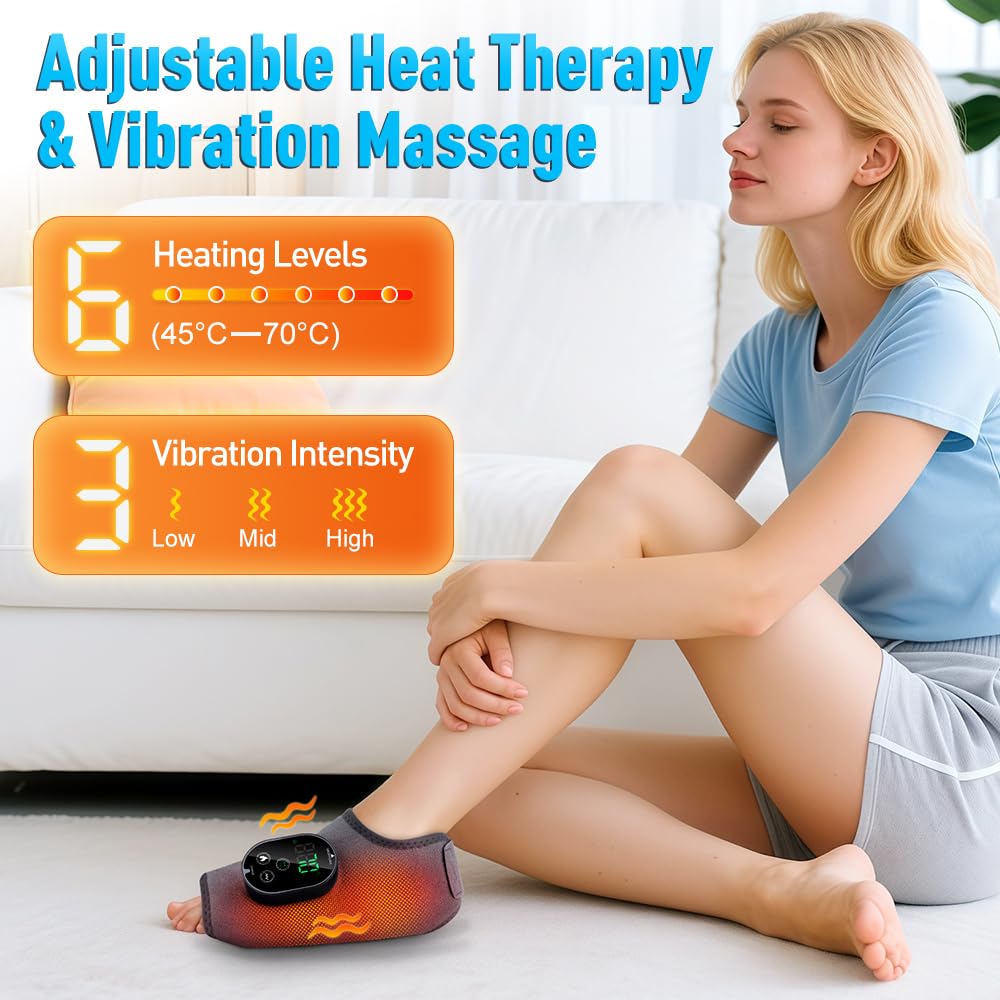 Massaggiatore per piedi con calore e vibrazione – Massaggiatore per caviglia senza fili con 6 livelli di calore & 3 timer, massaggiatore per piedi ricaricabile, per casa, ufficio, viaggio, ideale per