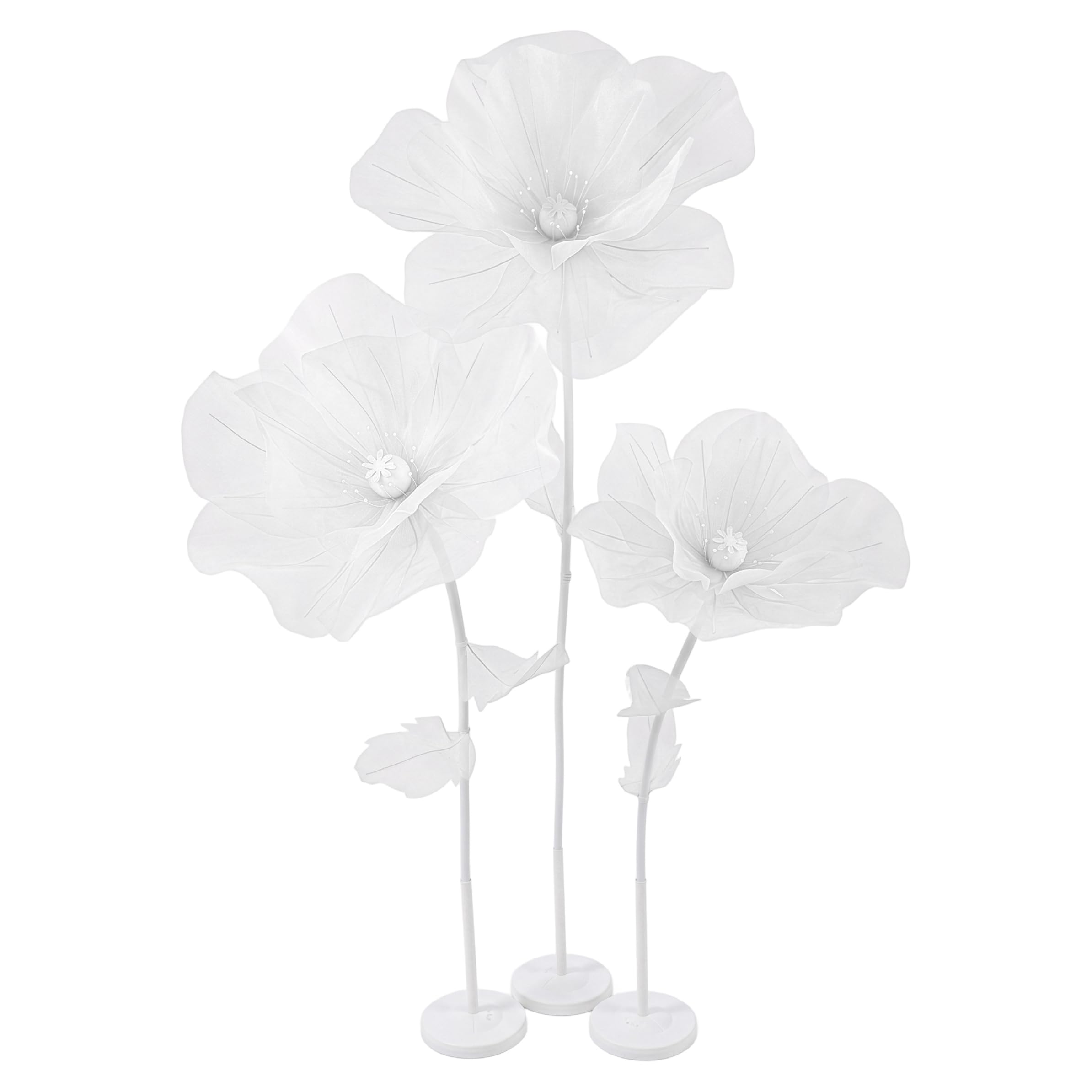 Grandi fiori di carta Fiore di organza gigante a 3 teste con supporto Decorazione di sfondo floreale per giardino Hotel Fotografia Puntelli Matrimonio Bianco