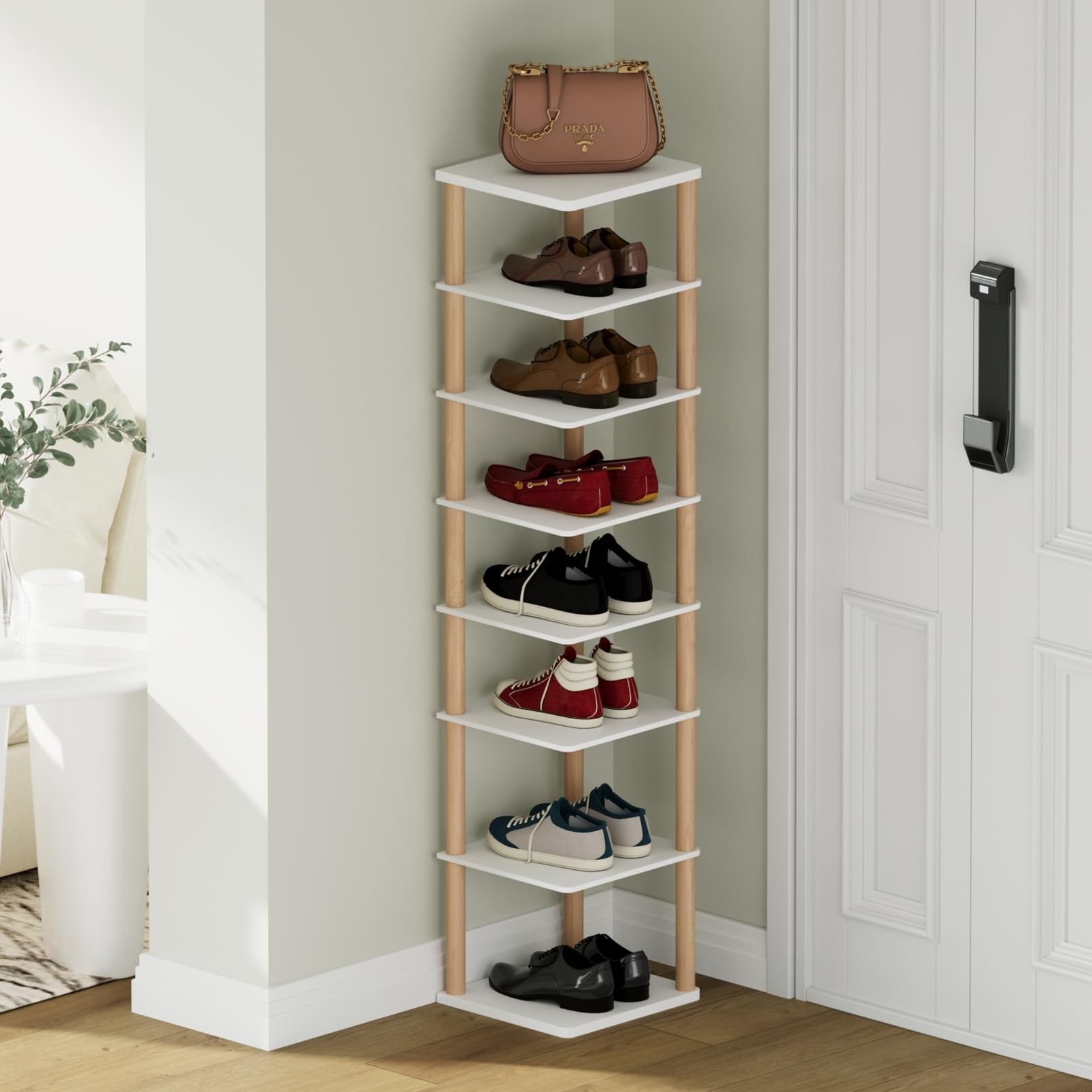 MEIXINZHI Narrow Shoe Rack, 8 Tiers Vertical Shoe Rack Shoe