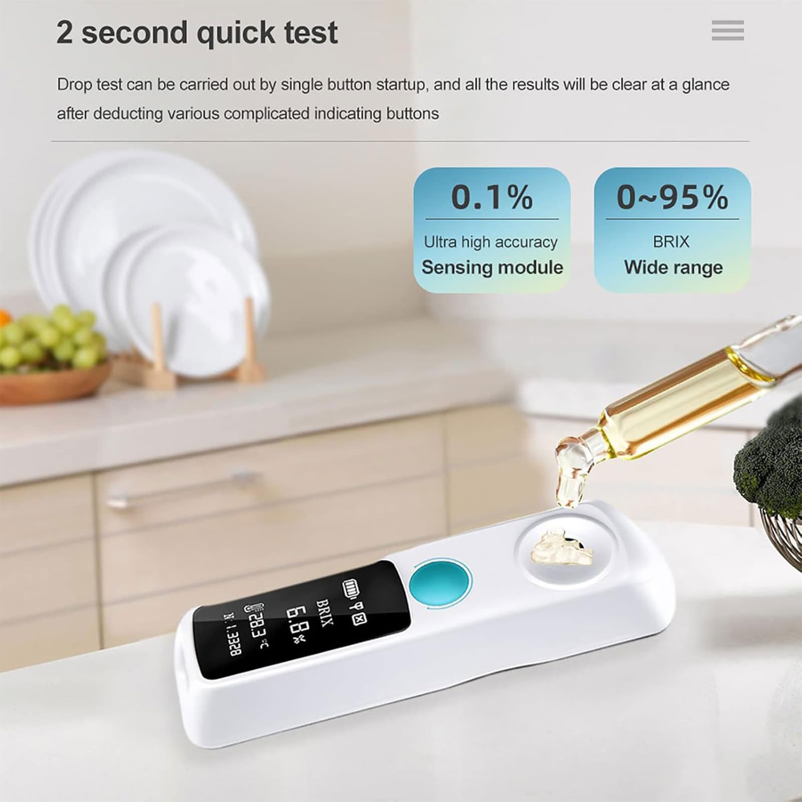 Refractómetro Brix digital, medidor de Brix portátil con rango de 0-32%/0-55%, precisión de ±0,1%, resolución de 0,05%, probador en línea Bluetooth, para café, frutas, verduras, cerveza o vino 0-32%