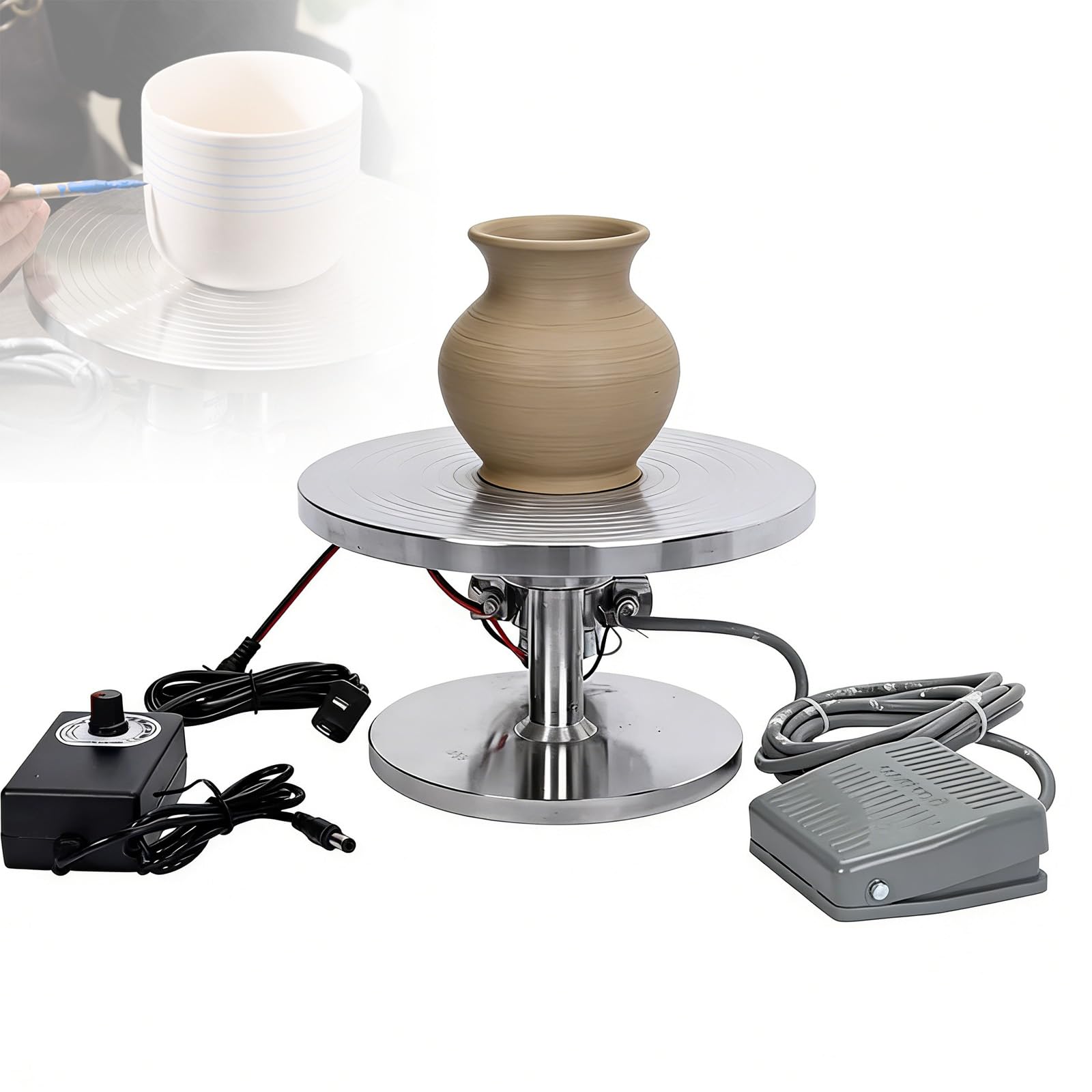 Ceramiczne koło garncarskie, 25 cm, gramofon ze stali nierdzewnej z pedałem nożnym 0-120 obr./min regulowana prędkość do szkół, studiów, majsterkowiczów, artystów garncarstwa i entuzjastów rzemiosła