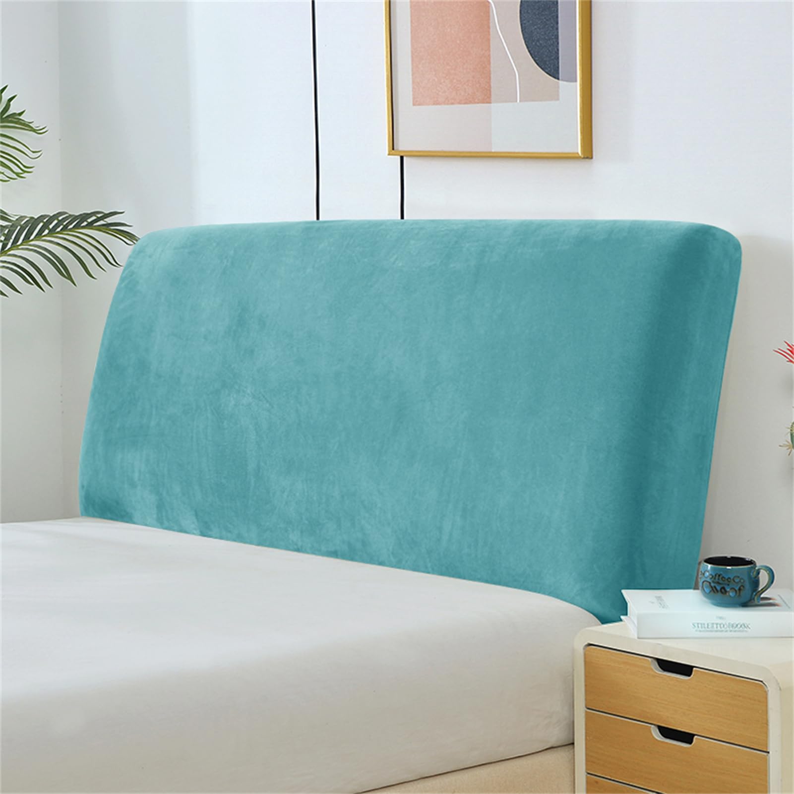 Copertura testiera Letto, Fodera per Testiera del Letto Tessuto in Velluto Elasticizzato, Protezione Elastica a Tinta Unita Morbido e Lavabile (Blu Pavone,180-200cm)