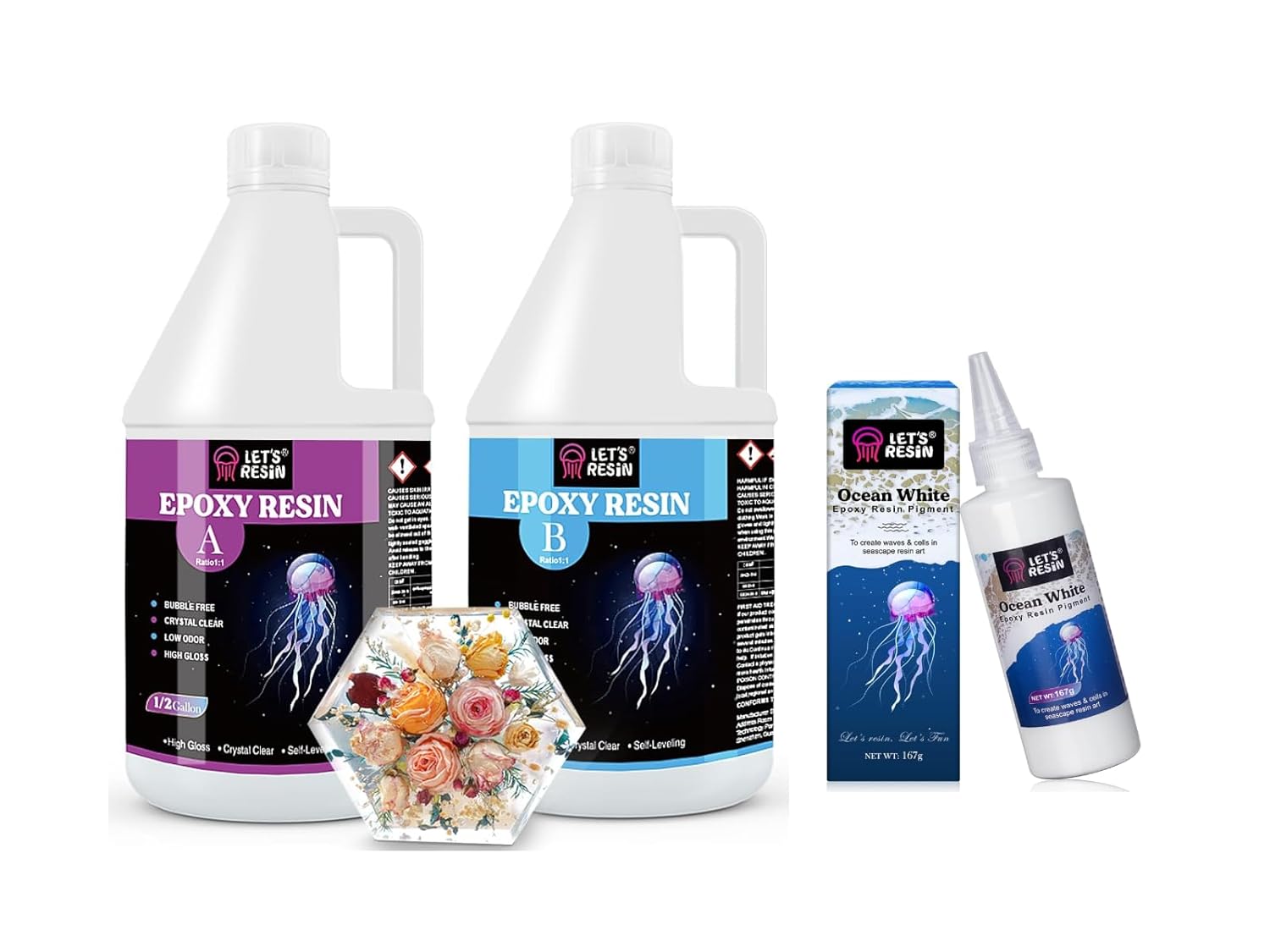 Bundle 1 Gallon Epoxy Resin Kit and 167g Ocean White Epoxy Resin Pigment