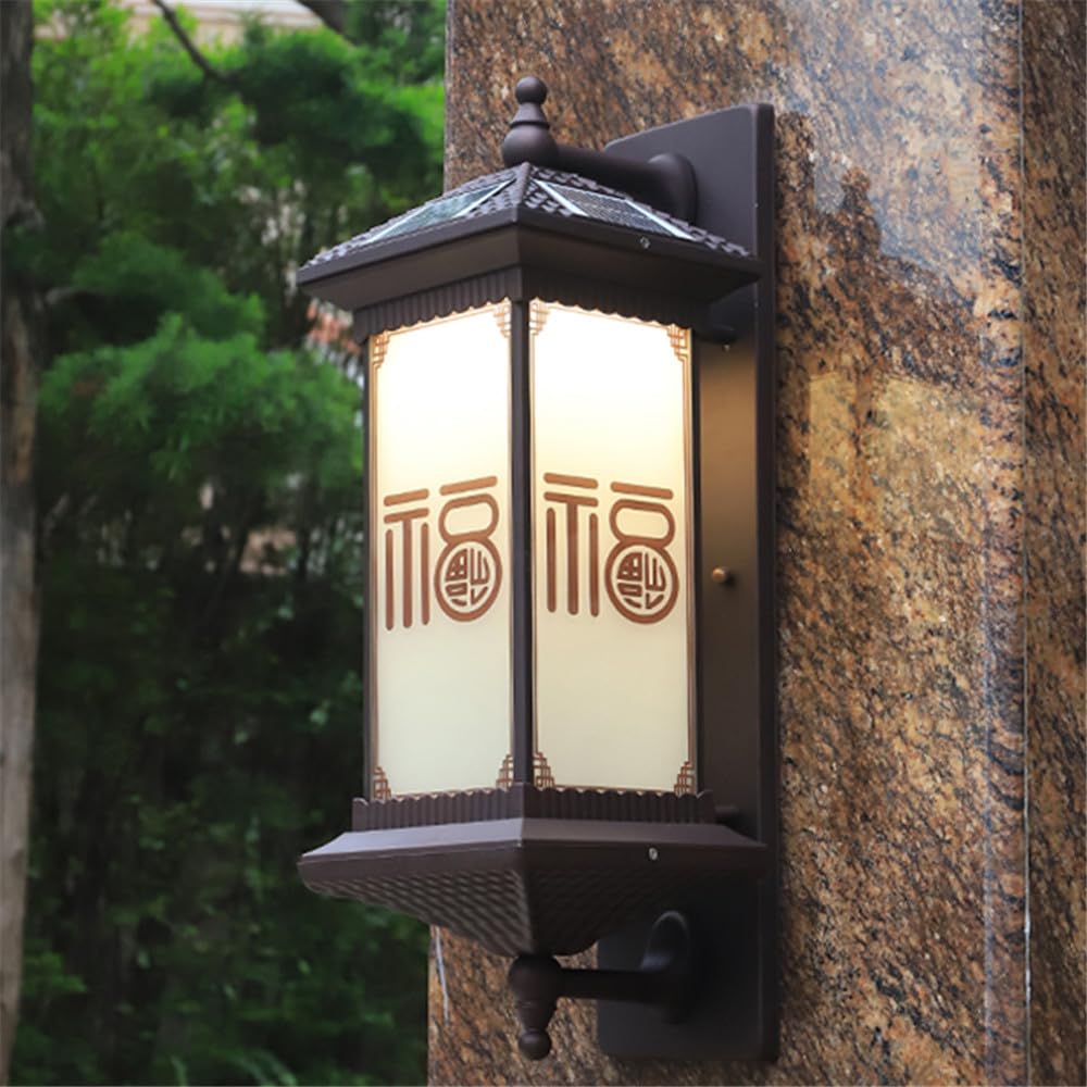 KXEcoLife Contemporary Solar Outdoor Wall Lamp Simplicity Retro Waterproof Garden Courtyard Villa Hotel Gate Balcony Hallway Art Light (B Coffee H58CM 1PCS)