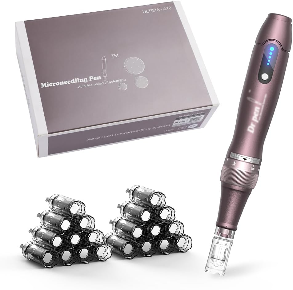 Dermapen A10 Elektrische Microneedling Pen met 5 niveaus, LCD-scherm,22 Microneedling Naalden instelbaar 0-2.5 mm, Derma Pen voor Gezichtsverzorging EM4801KIT-EU