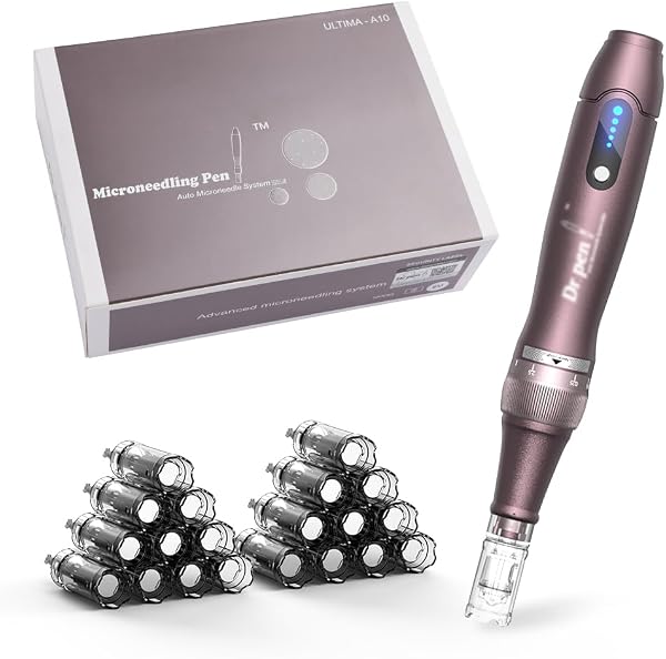 Dr.Pen Ultima A10 Dermapen Microneedling Pen Inalámbrica y Profesional con 22 Cartuchos de Repuesto - Máquina de Microagujas Ajustable para el Cuidado de la Piel - 1