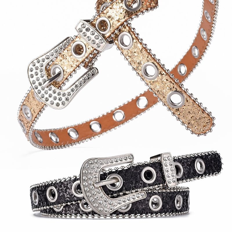 Rhinestone Western PU Sparkly Belt for Men Women Vintage Bling Waist Belts for Pants Jeans3