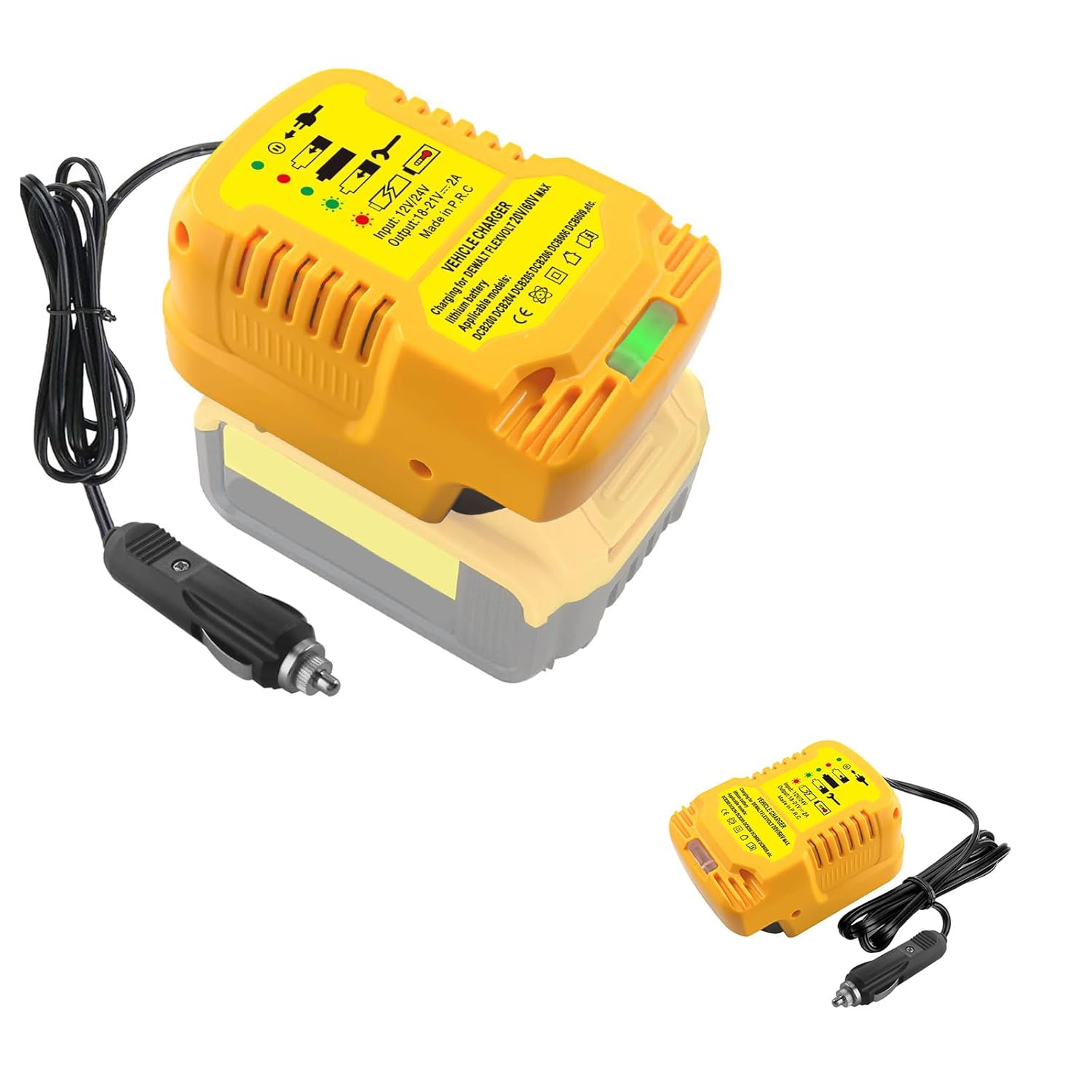 Carregador Substituto para Bateria Dewalt 20V/60V com Adaptador Mini para Veículo e Plugue de Isqueiro