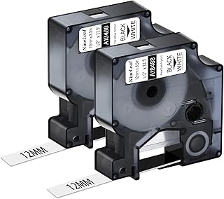NineLeaf 2 x Compatible for Dymo Rhino 18488 Tape Black on White 1/2'' 12mm x 3.5m Flexible Nylon Industrial Label Tape for Rhino 1000 3000 4200 5200 ILP 219 3M PL100 PL150 Label Maker