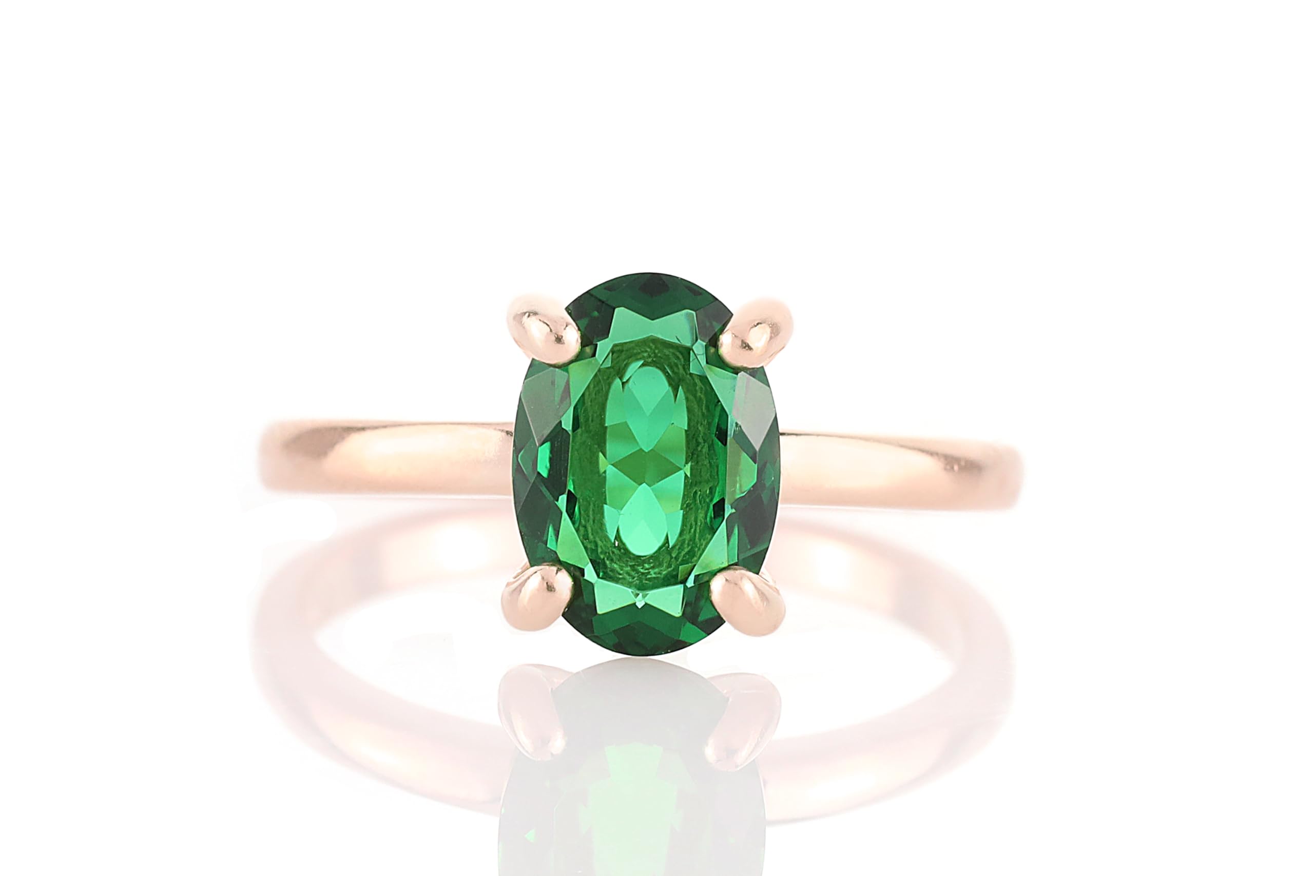 Elegante Anillo de Esmeralda en Oro - Anillos Solitarios para Mujer - Anillos Hechos a Mano para Aniversario, Propuesta, Cumpleaños - Joyas de Piedra de Nacimiento de Mayo para Ella - con Caja de Lujo