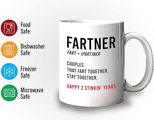 Miniatura 3 de Taza de café personalizada de aniversario de 11 onzas, color blanco, definición de Fartner, boda, año 2 año, pareja, pedos, esposa, marido,