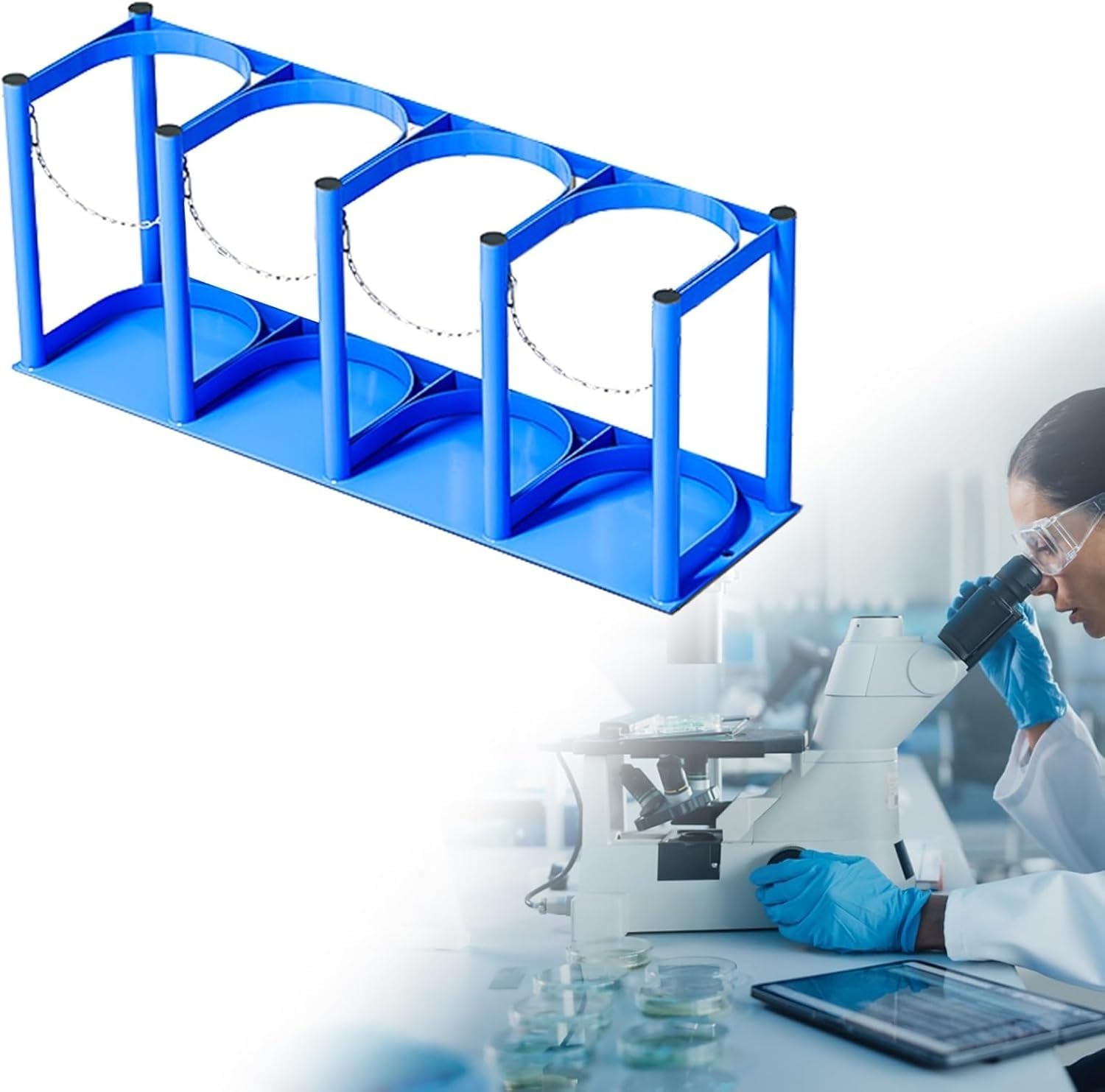 GTHTUHFD Oxygen Cylinder Rack For Laboratories, 4-5L Oxygen Tank Holder Stand With Pre-Drilled Holes, Durable Gas Cylinder Bracket,Blue-L-75cm(29 1/2