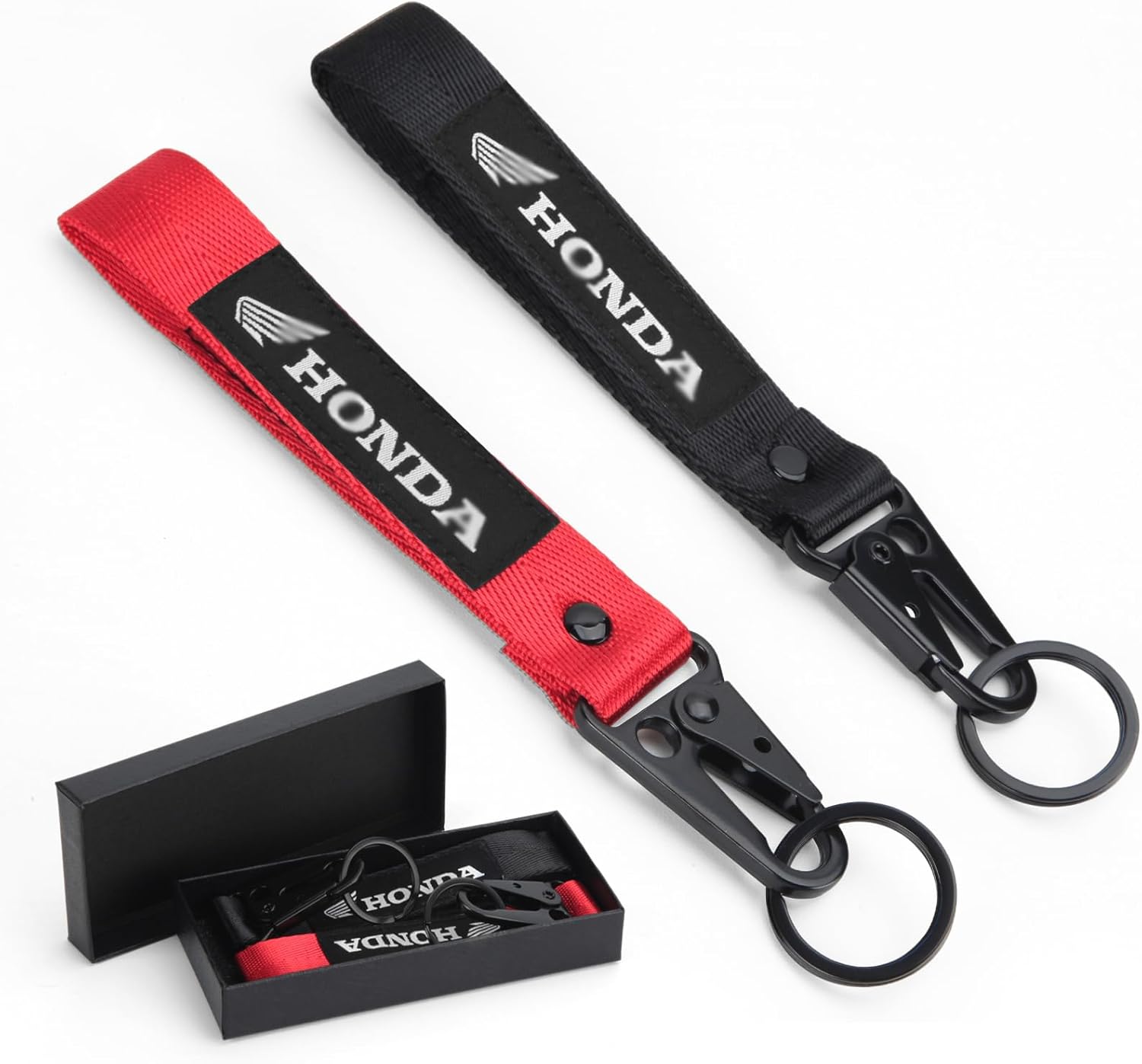 2 Pcs Fabric Keychain, Black and Red Motorcycle Keychain, Heavy Duty Key Chain for Bike, Car - Image 2