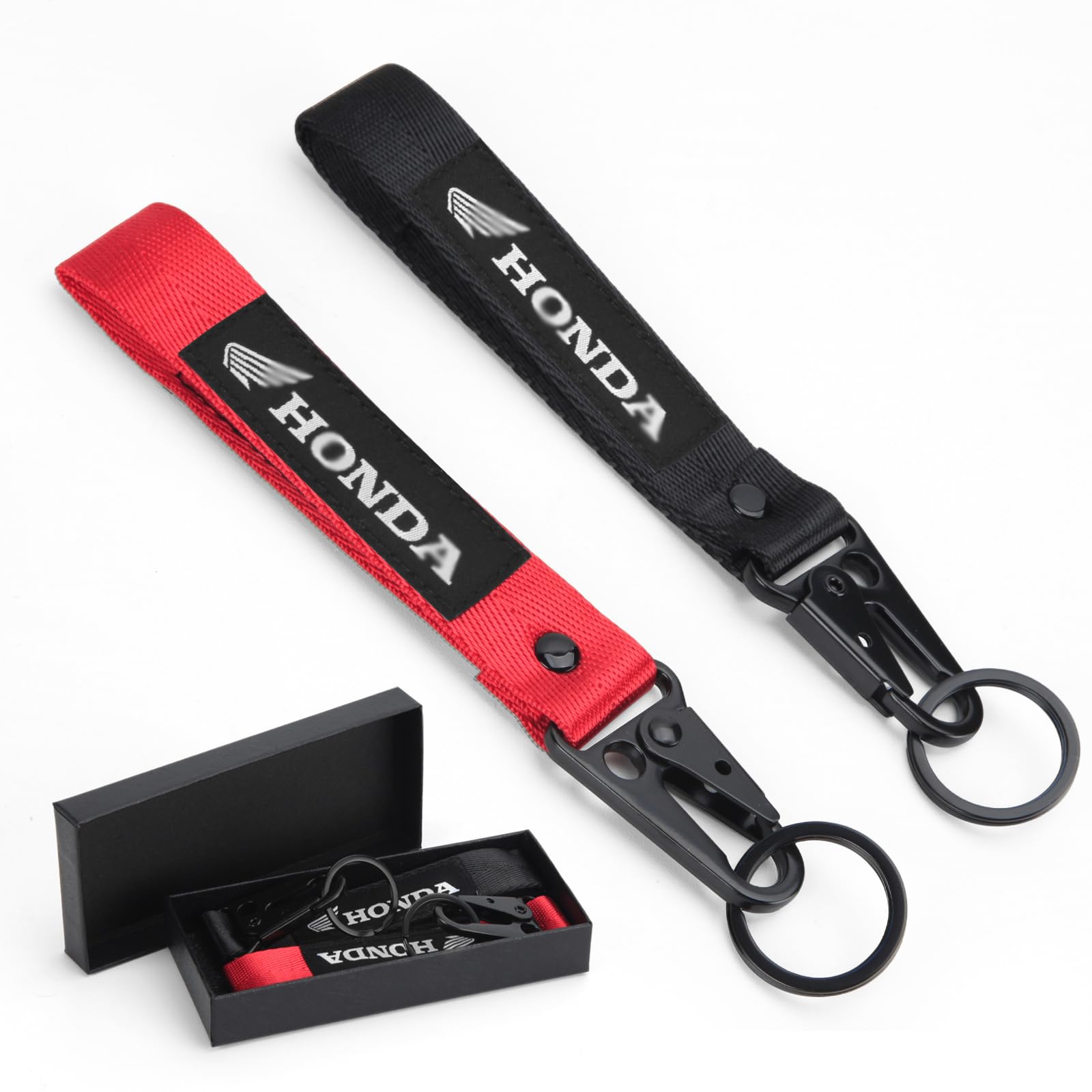 AUSZUOI 2 Pcs Fabric Keychain, Black and Red Motorcycle Keychain, Heavy Duty Key Chain for Bike, Car