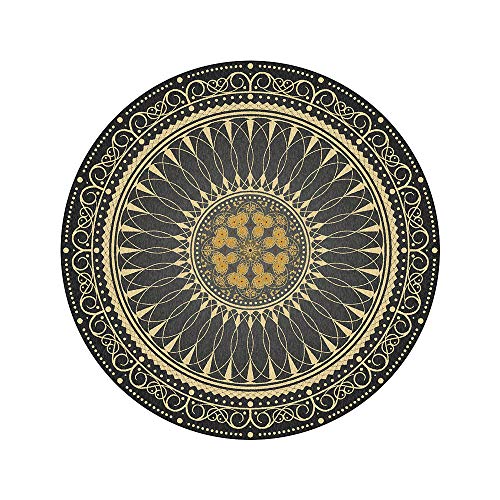 CanaDitan Rutschfester runder Teppich im Retro Boho-Ethno-Stil Schwarzes Gold 100CM – Bild 5
