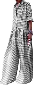 Amazon.com: Akivide Women's Casual Loose Plaid Jumpsuits Button Up Amazon.com: Akivide Women's Casual Loose Plaid Jumpsuits Button Up