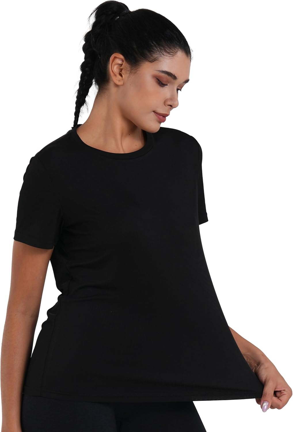 Women's Quick Dry Workout T Shirt Short Sleeve Crew Neck Athletic Tops Summer Sports Tee for Running Yoga Gym Medium Black