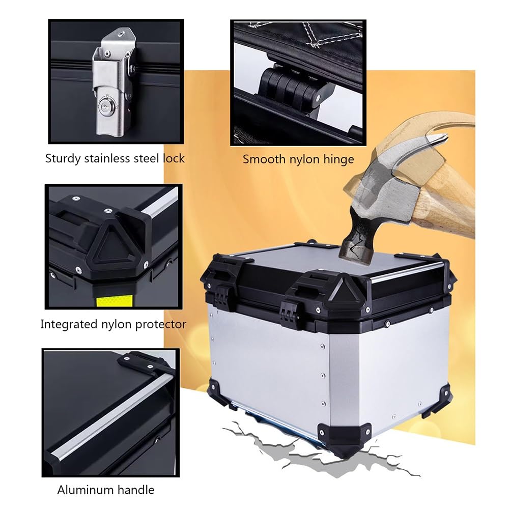 Coffre Valise Moto Universel 28-100L Top Case Aluminium Moto, Coffre Topcase avec Serrure de Sécurité, pour Casque Moto(Noir,80L)