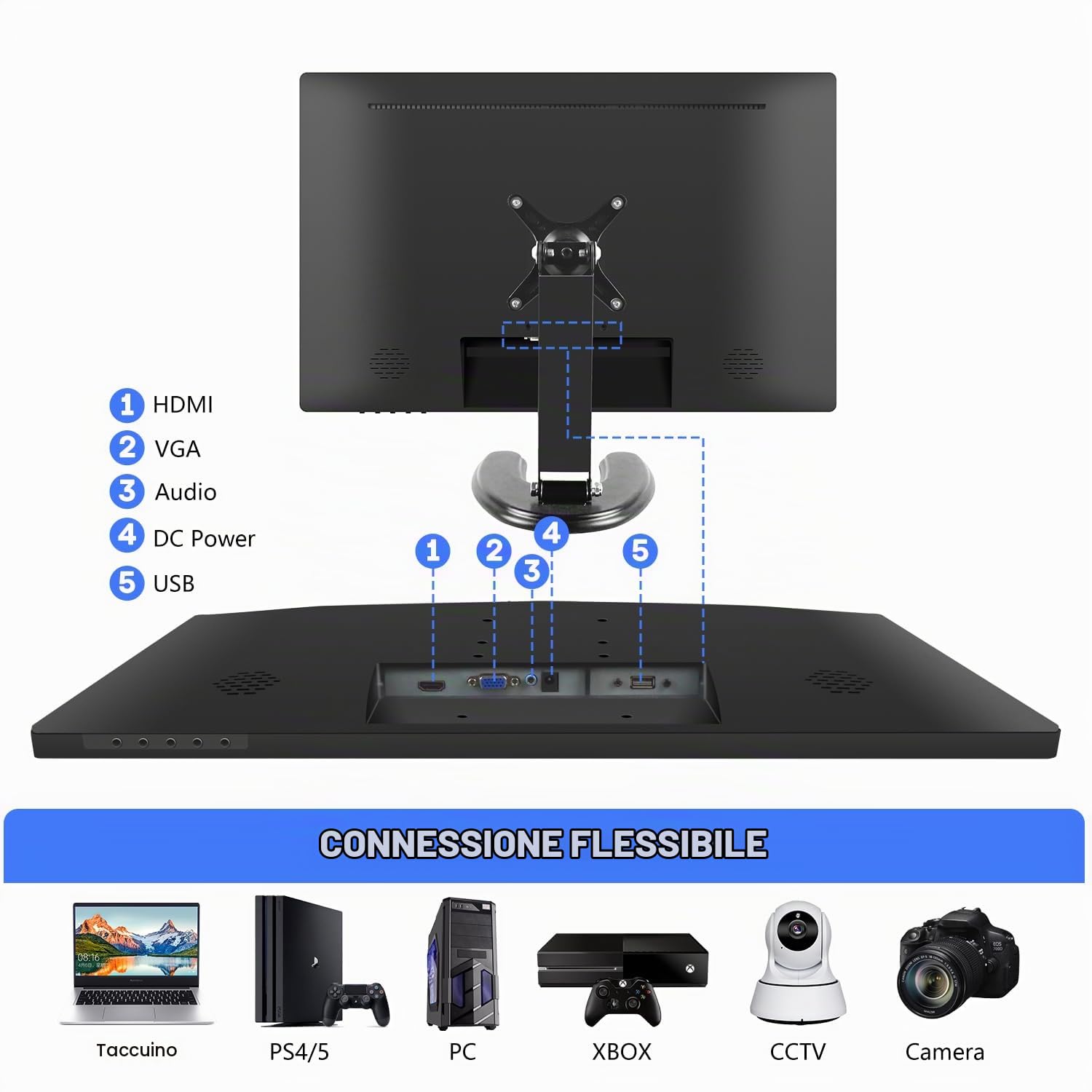 23,8 Pollici Monitor PC Touchscreen, IPS FHD 1080P con HDMI, VGA e USB | Schermo con Altoparlanti Integrati, 75Hz, VESA, Monitor Touch per Gaming e Ufficio