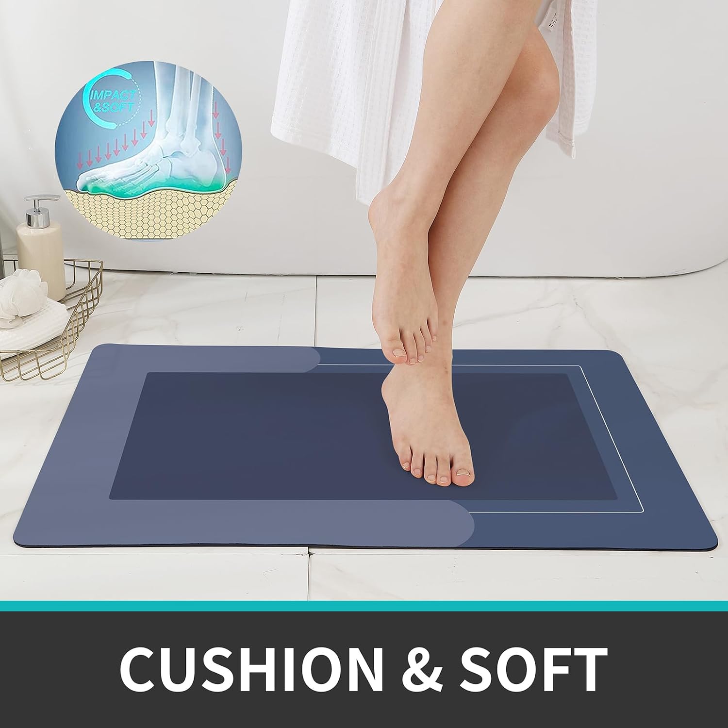 Bathroom Rugs Set 3 Piece, Bath Mat with Toilet Mats U-Shaped Non-Slip Water Absorbent Rubber Bathroom Mats for Tub, Shower and Bathroom 20"x32"+20"x47"+20"x24", Blue