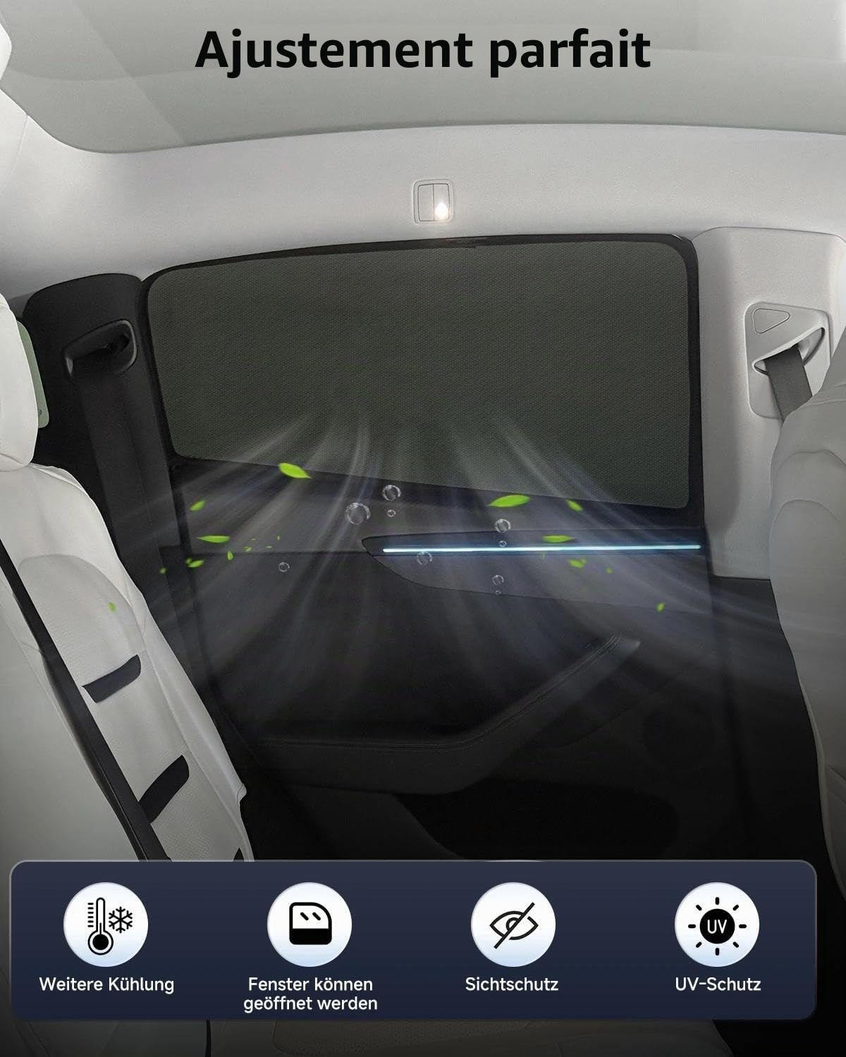 Set de 2 Pare-Soleil pour Voiture pour Audi Q4 e-tron (2021–2025), Pare-soleils pour fenêtres latérales arrières – Tissu en Maille Respirant, Protection UV et Thermique, Protection visuelle pour bébé