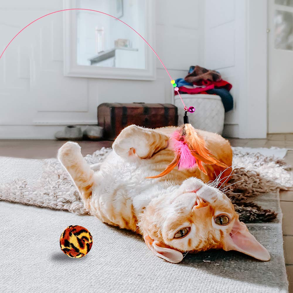 GOLDGE Jouets Chat Interactif, 16 pièces Jouets Chat, Souris, Balles, Baguettes de Plumes pour Kitty interactifs
