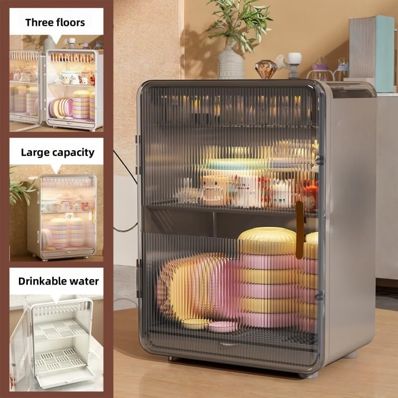 HEEPDD 2-Tier Cup and Mug Drying Rack, Clear Tea Set Storage Organizer with Removable Drain Tray, Gray