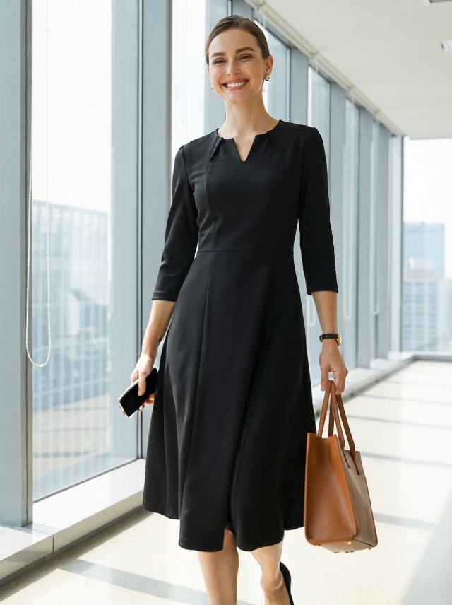 Allegra K Women's 3/4 Sleeve Dresses V Neck Elegant A-Line Work Business Formal Midi Dress with Pockets X-Small Black at Amazon Women's Clothing store Allegra K Women's 3/4 Sleeve Dresses V Neck Elegant A-Line Work Business Formal Midi Dress with Pockets X-Small Black at Amazon Women's Clothing store