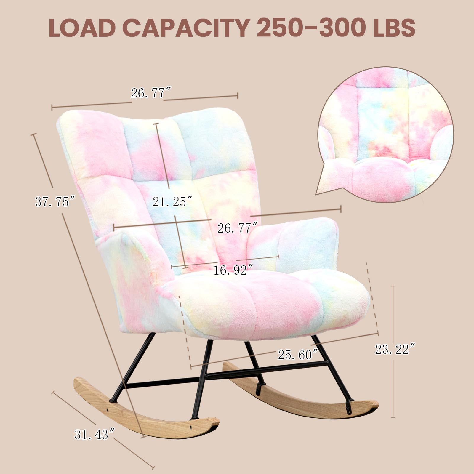 Aunekiv Rocking Chair for Nursery Teddy Upholstered Glider Nursing Chair for Adults Comfy Rocking Armchair Indoor for Living Room Bedroom,Colorful - Image 2