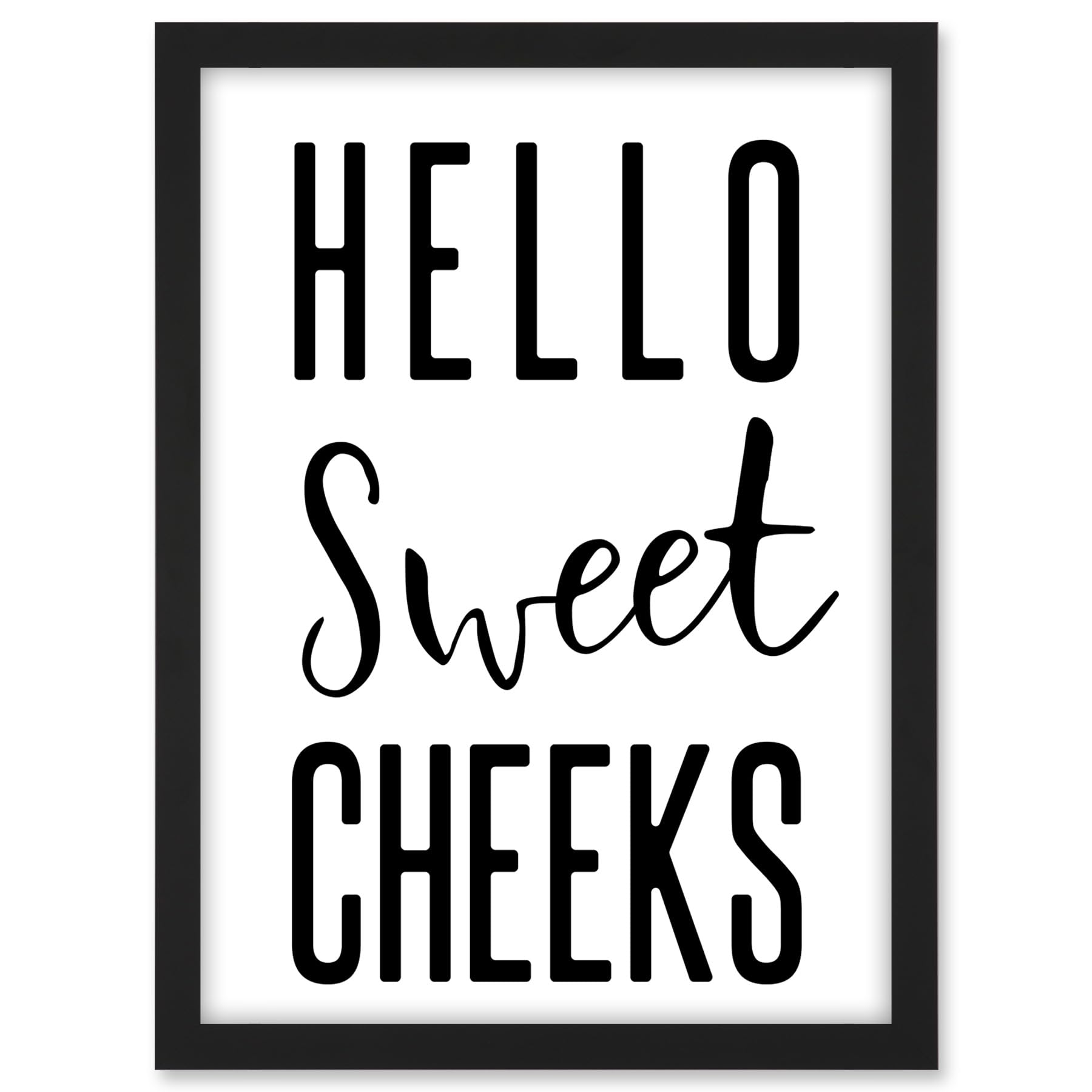 Artery8 Funny Bathroom Wall Art Hello Sweet Cheeks Cheeky Toilet Sign Artwork Framed A3 Wall Art Print