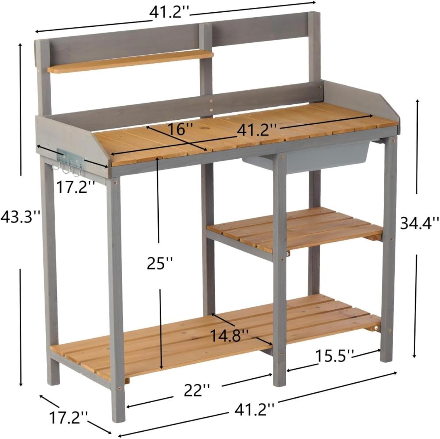 Outdoor Potting Bench, Wooden Workstation Table with Cabinet for Backyard Garden Supplies (Open)