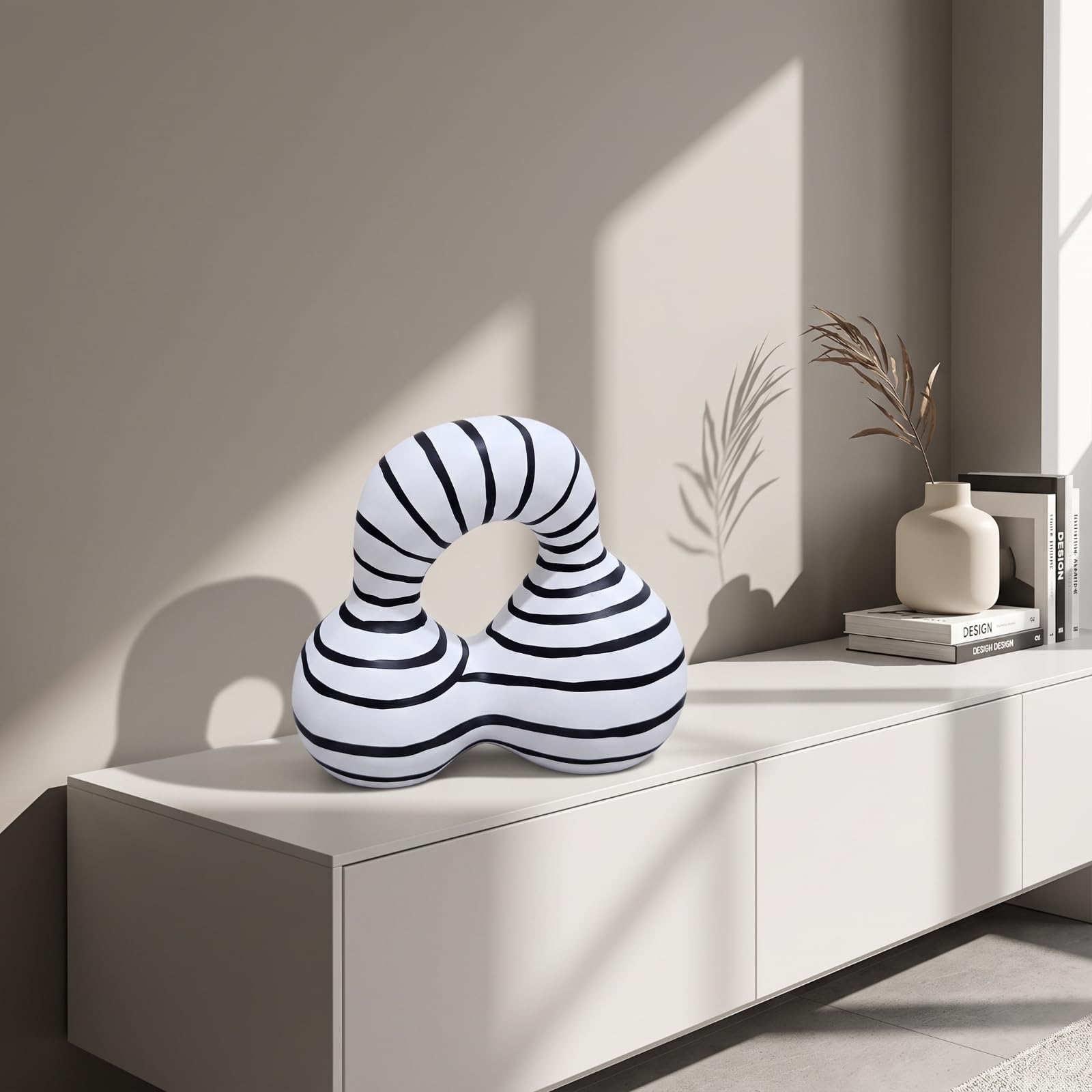 Escultura Conceptual Figura con Rayas Geométrico Adorno Resina para Salón