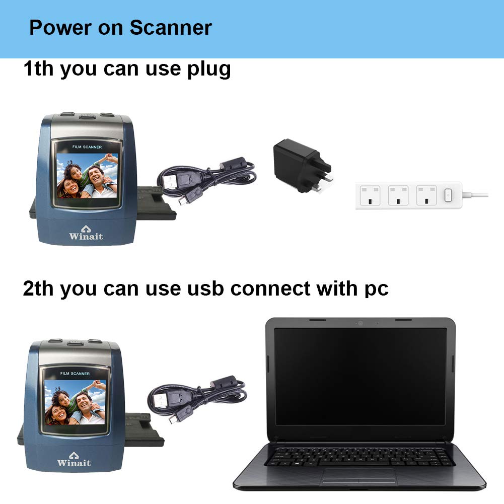 Scanner di pellicola digitale da 22 MP con display a colori da 2,4 '' per pellicola laterale e negativa 135, pellicola 110, pellicola 126, pellicola super 8 (colore blu)