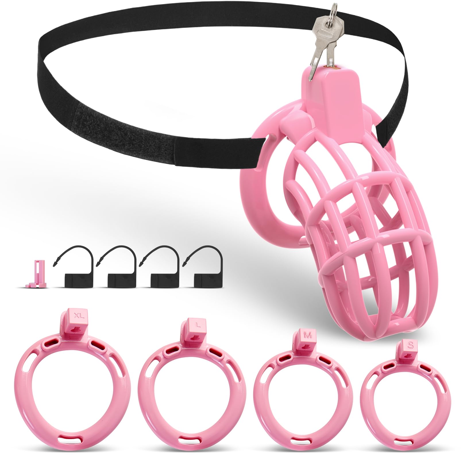 Male Chastity Belt Cock Cage - UTIMI Adjustable Plastic Chastity Strap Devices for Sissy Man 3D Printed Pink Penis Bondage Cage Lightweight Adult BDSM Sex Toy with 4 Sizes Rings Invisible Lock and Key Pink Medium
