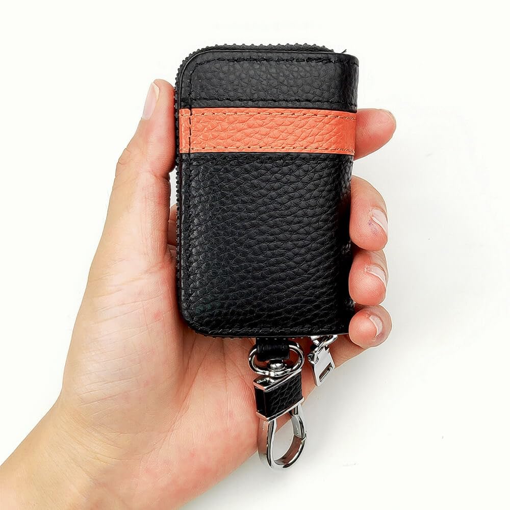 keyzone Unisex Mens Womens Premium Band Pattern Leather Car Key Holder Bag Keychain Case Wallet with Zipper Closure-picture-29